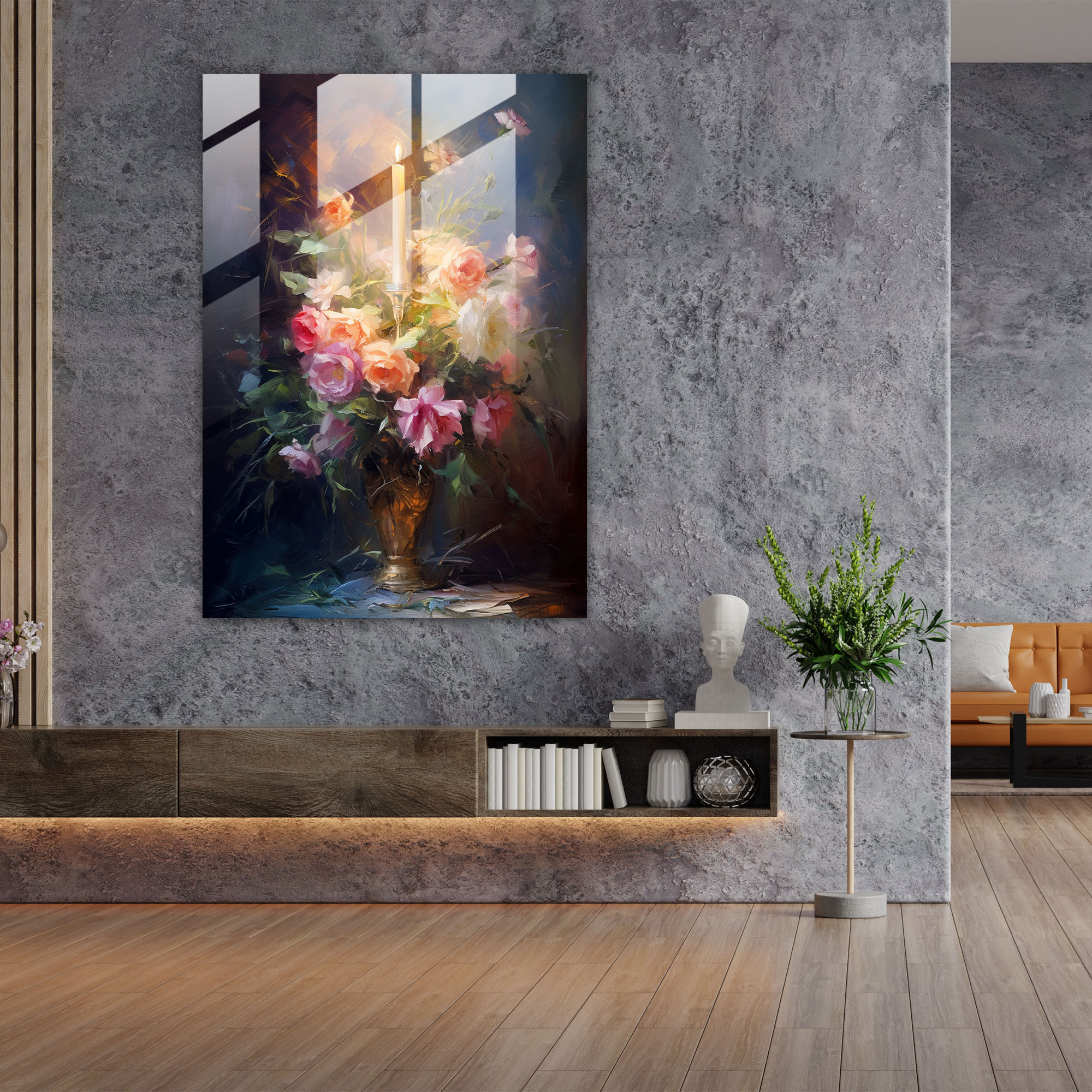 Glass Art Bouquet And Candle - Candle, Wall Decoration, Candle, Modern Art