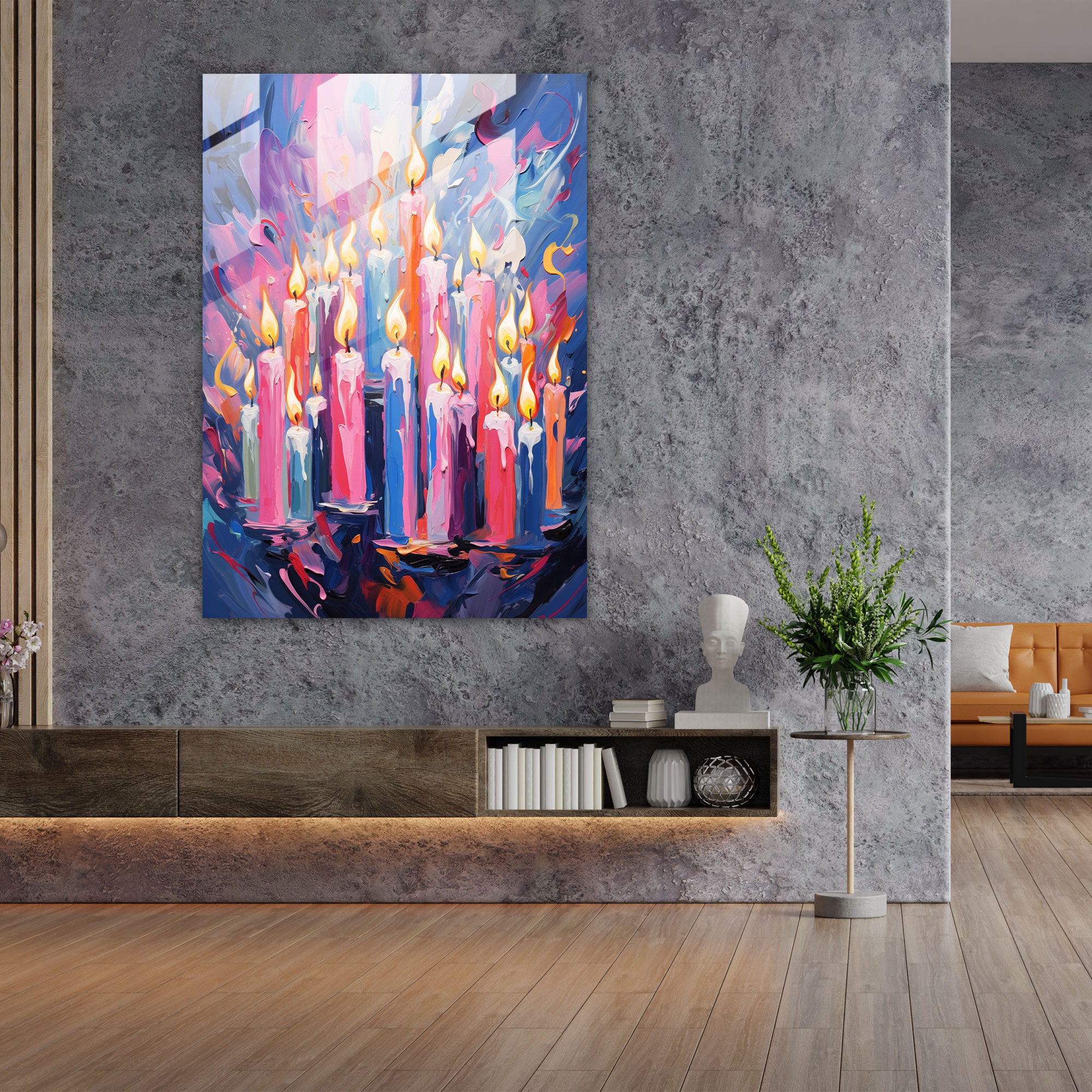 Glass Wall Art Burst Of Color - Candle, Contemporary Painting, Modern Art, Vibrant Bursts Of Color