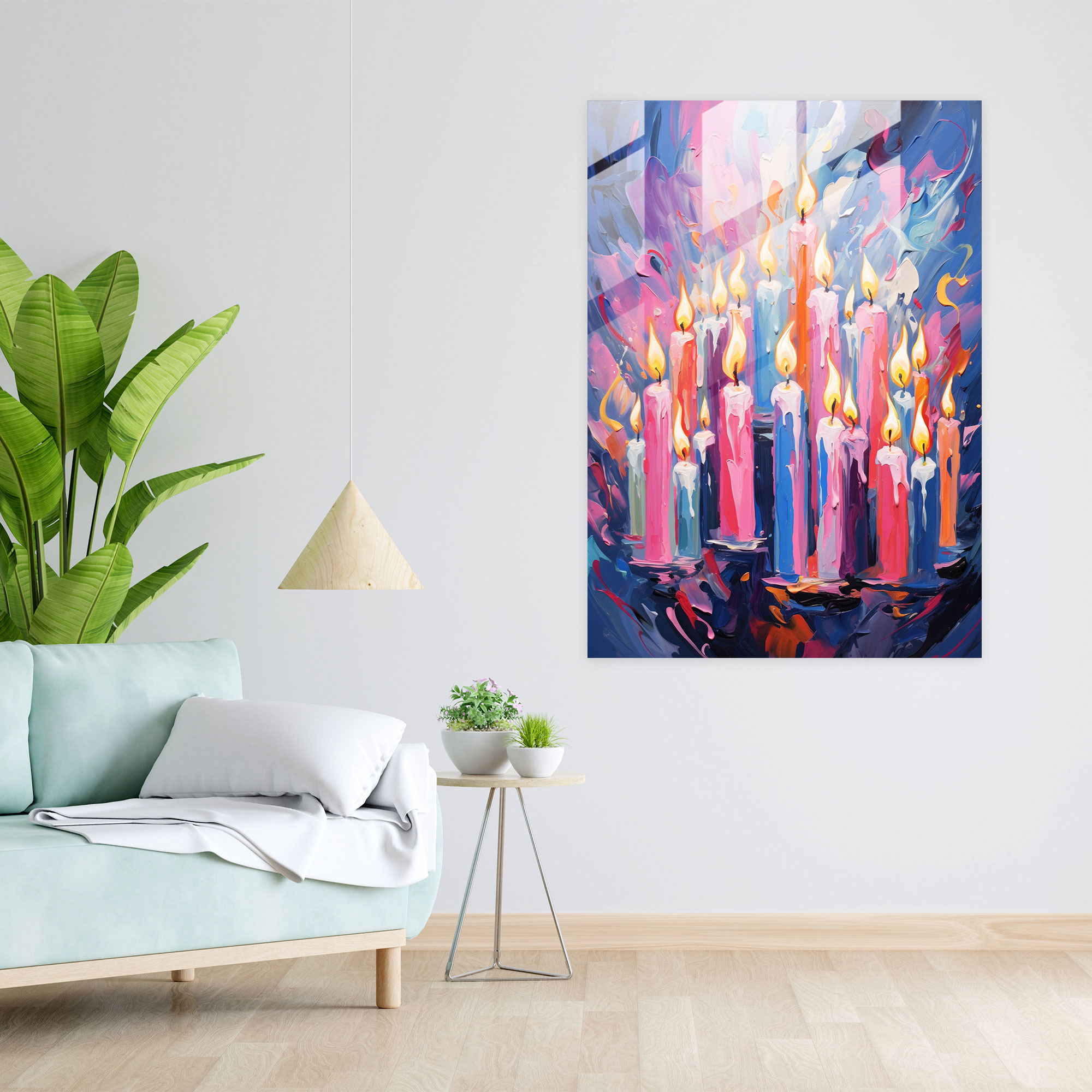 Glass Wall Art Burst Of Color - Candle, Contemporary Painting, Modern Art, Vibrant Bursts Of Color