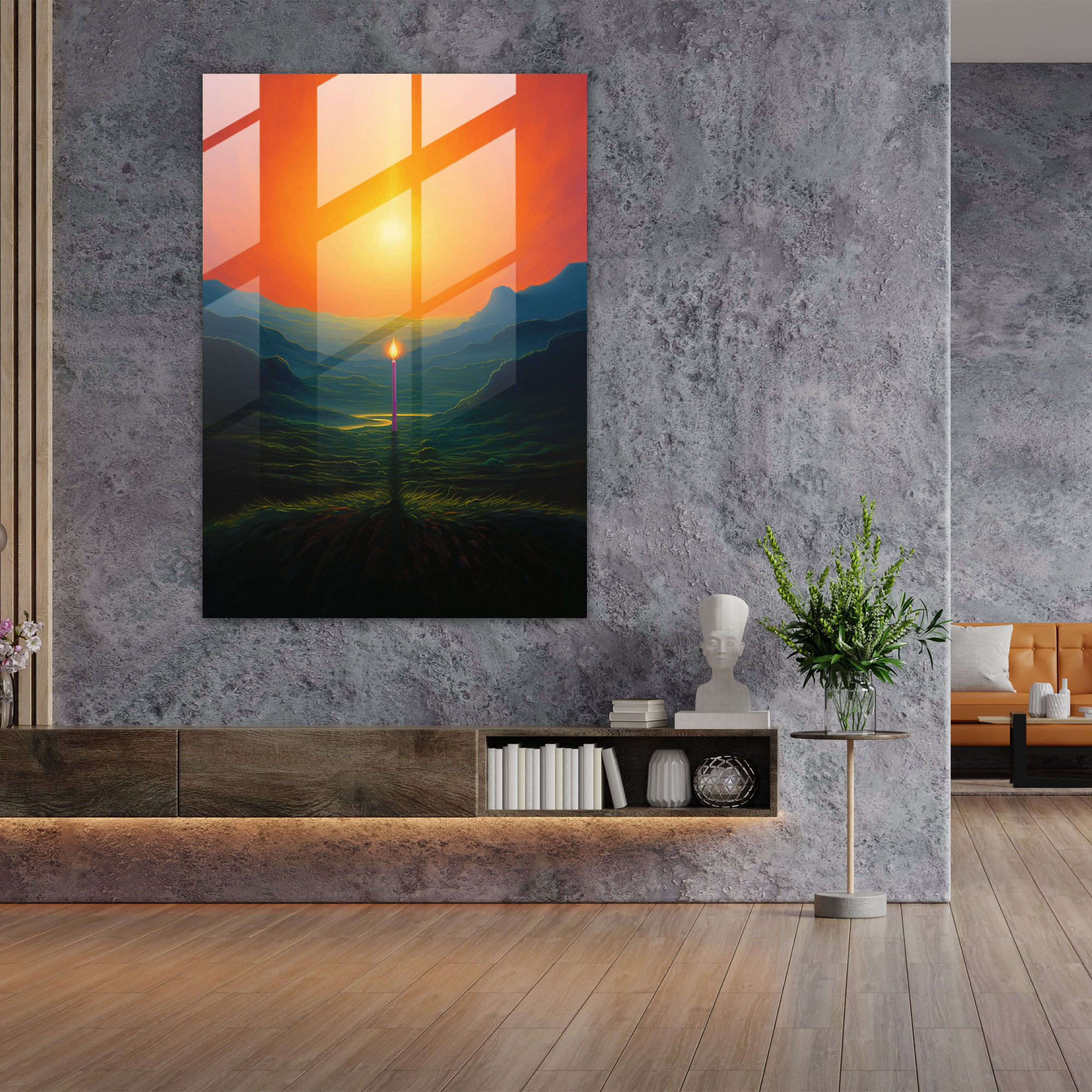 Glass Print Serene Candle - Candle, Impressionist Landscape, Twilight, Home Decoration