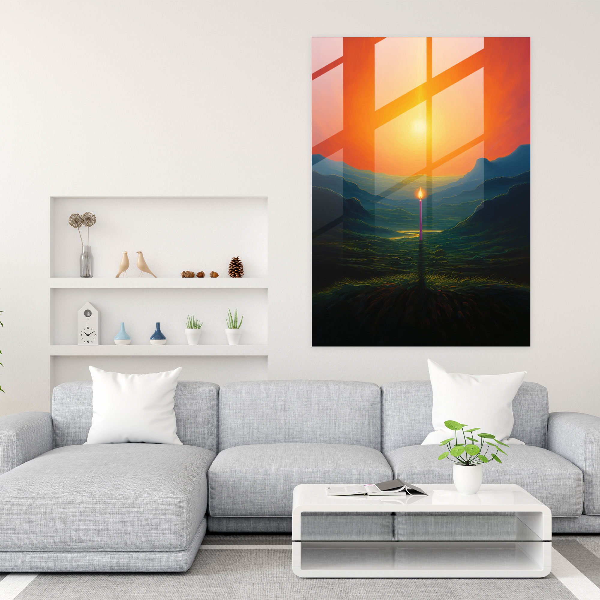 Glass Print Serene Candle - Candle, Impressionist Landscape, Twilight, Home Decoration