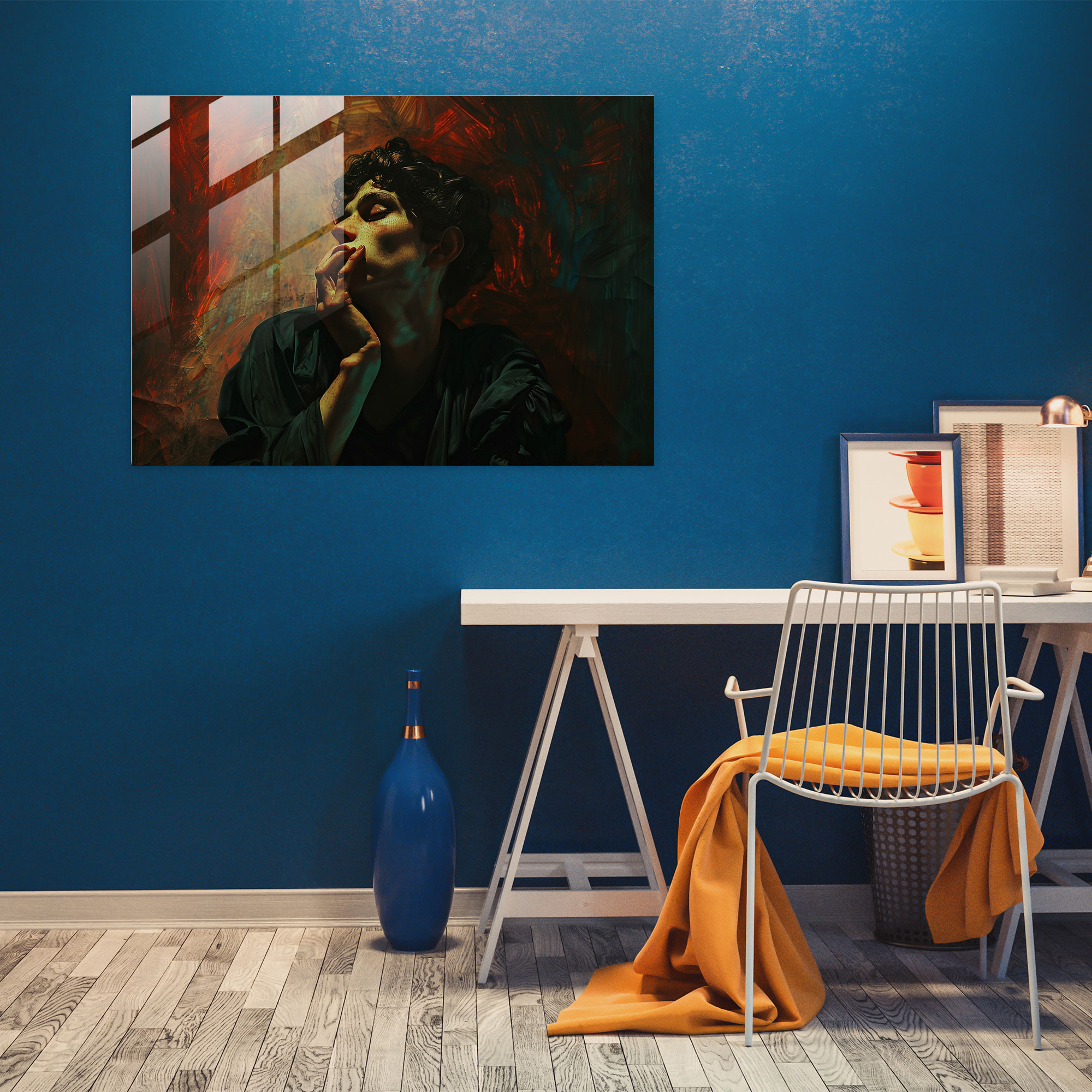 Caravaggio Tarzı Duvar Dekorasyonu - Düşünceli Figür - Duvar Dekorasyonu Cam Tablo Canlı Renkler