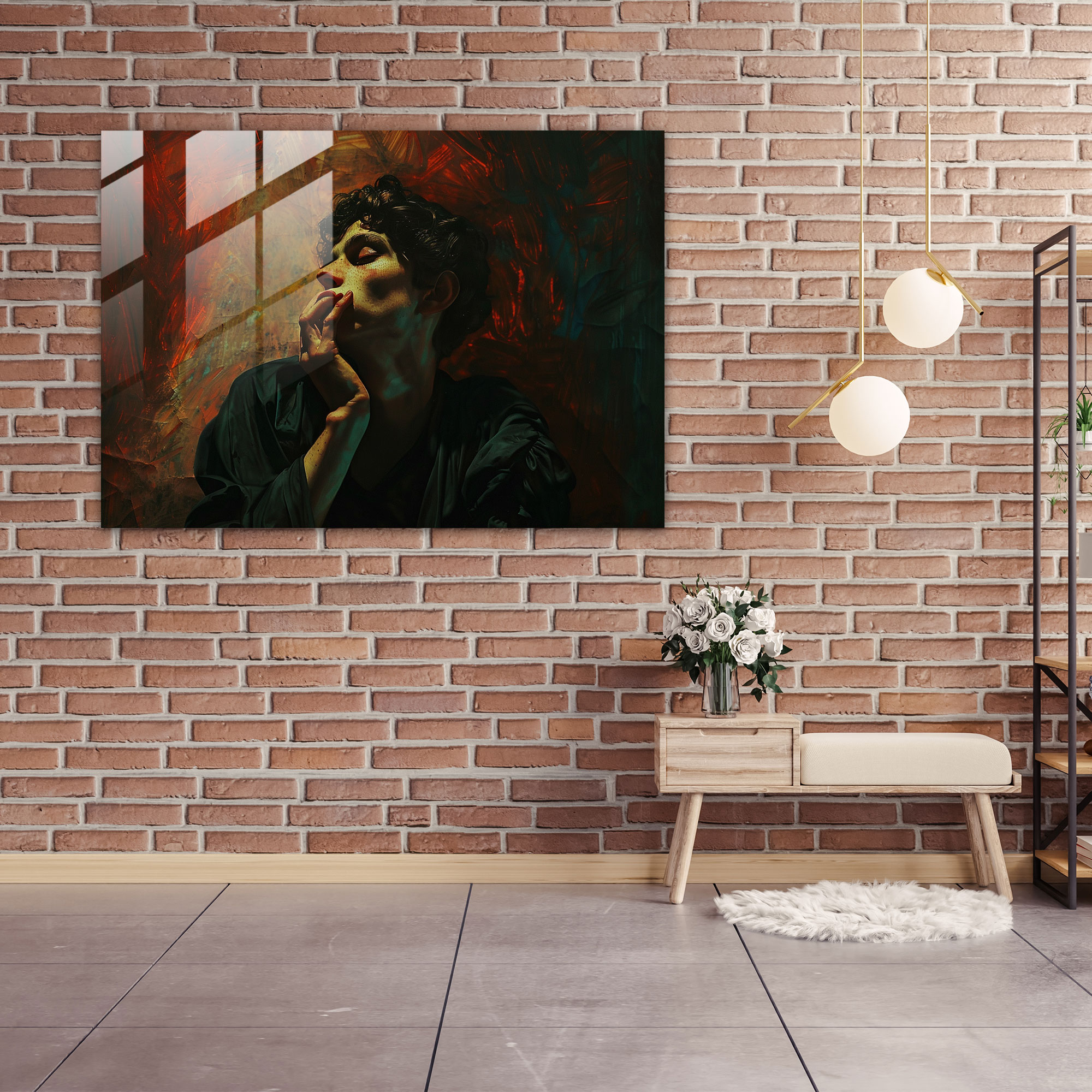 Caravaggio Tarzı Duvar Dekorasyonu - Düşünceli Figür - Duvar Dekorasyonu Cam Tablo Canlı Renkler