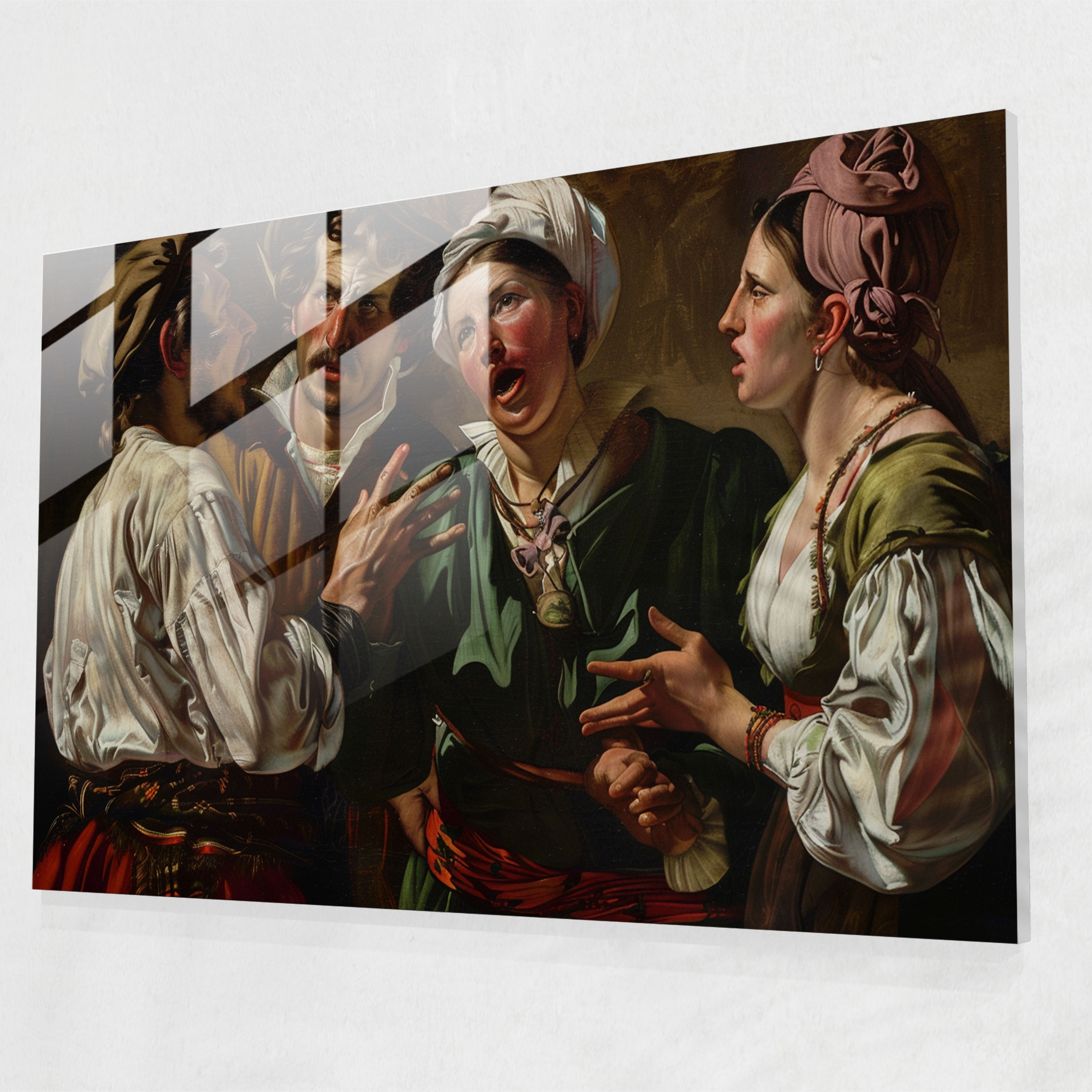 Cam Sanatı - Isınmış Tartışma Grubu - Caravaggio Cam Sanatı Dramatik Sahne Caravaggio Tarzı