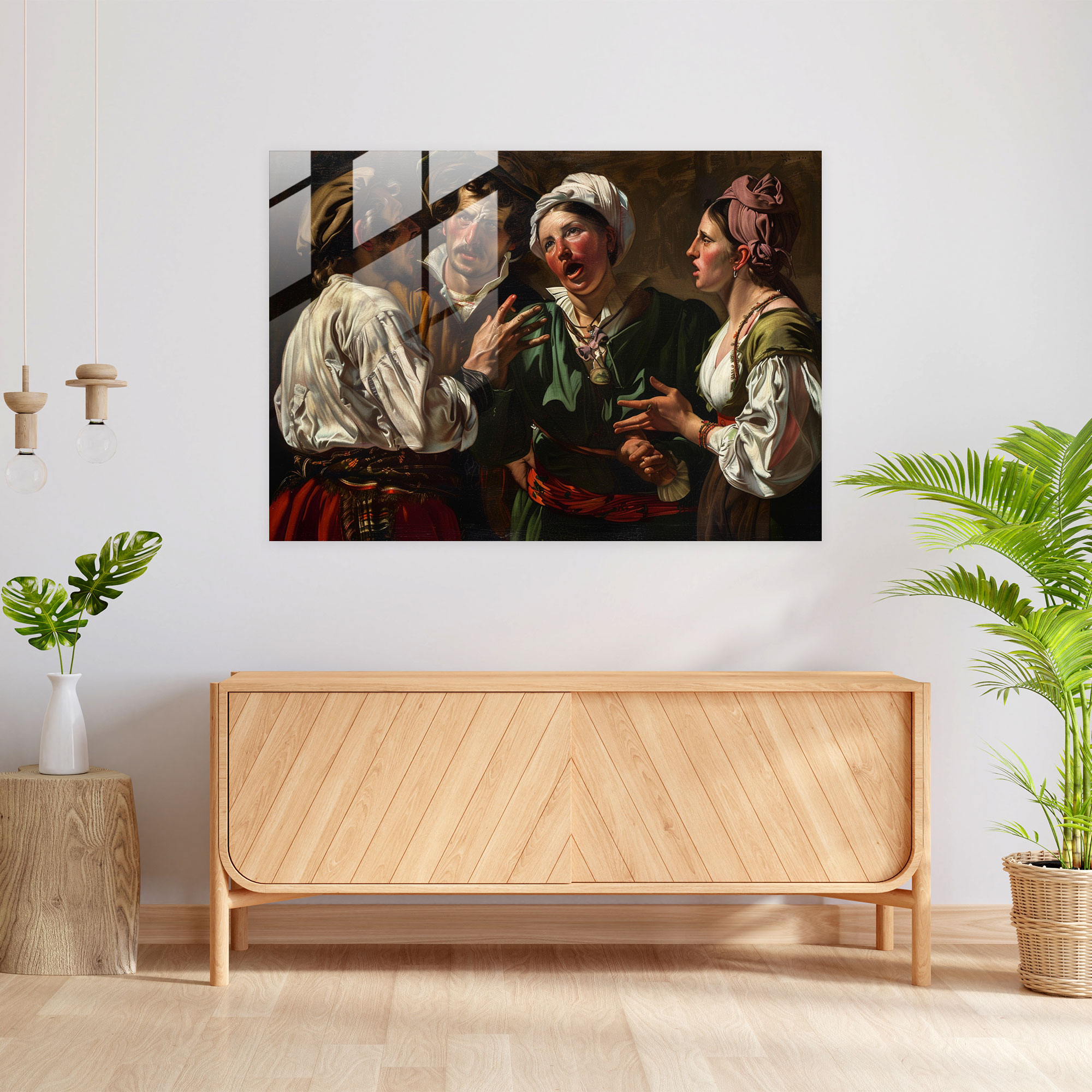 Cam Sanatı - Isınmış Tartışma Grubu - Caravaggio Cam Sanatı Dramatik Sahne Caravaggio Tarzı