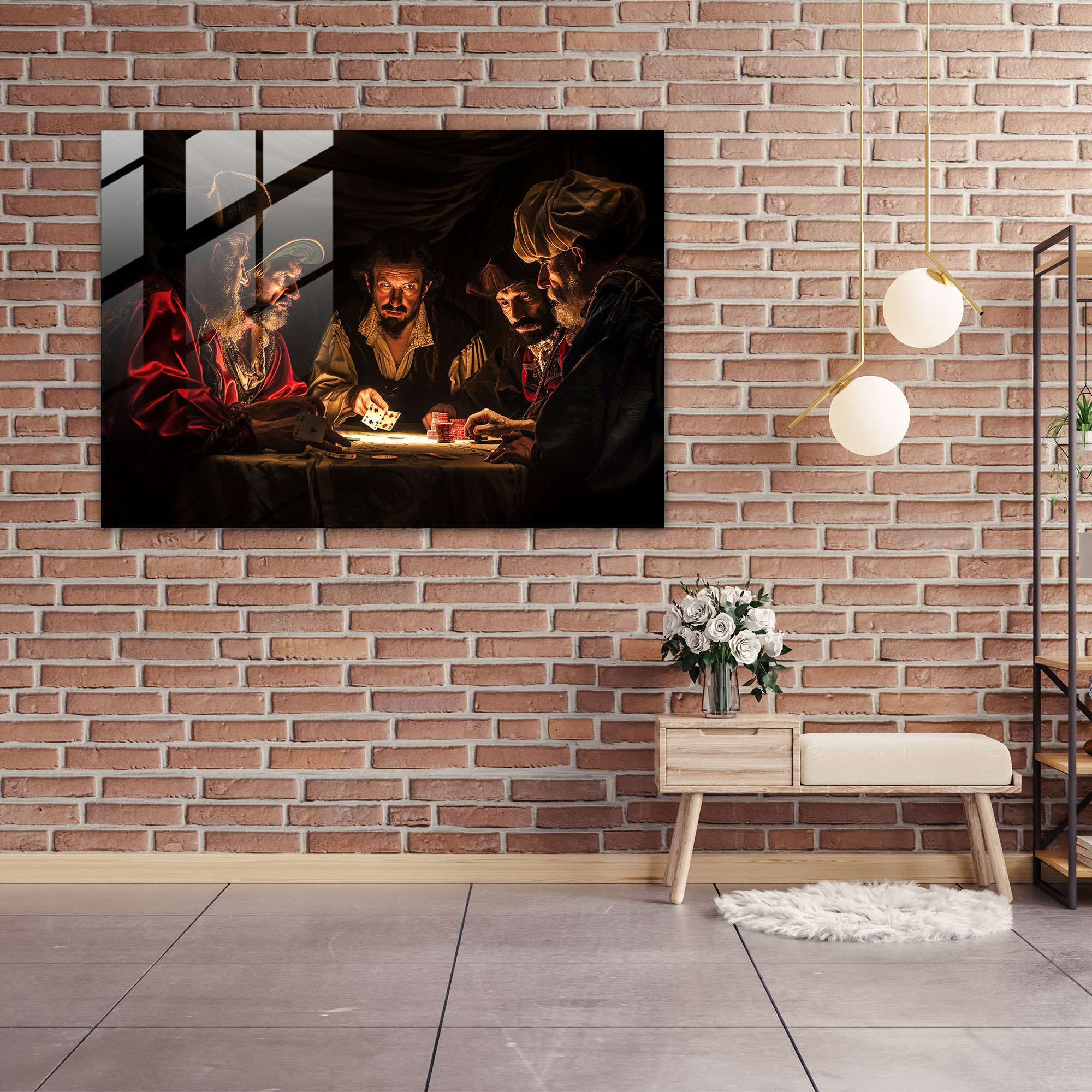 Caravaggio Tarzı Cam Tablo: Kart Oynayan İnsan Grubu - Duvar Dekorasyonu Cam Sanatı Barok Sanat