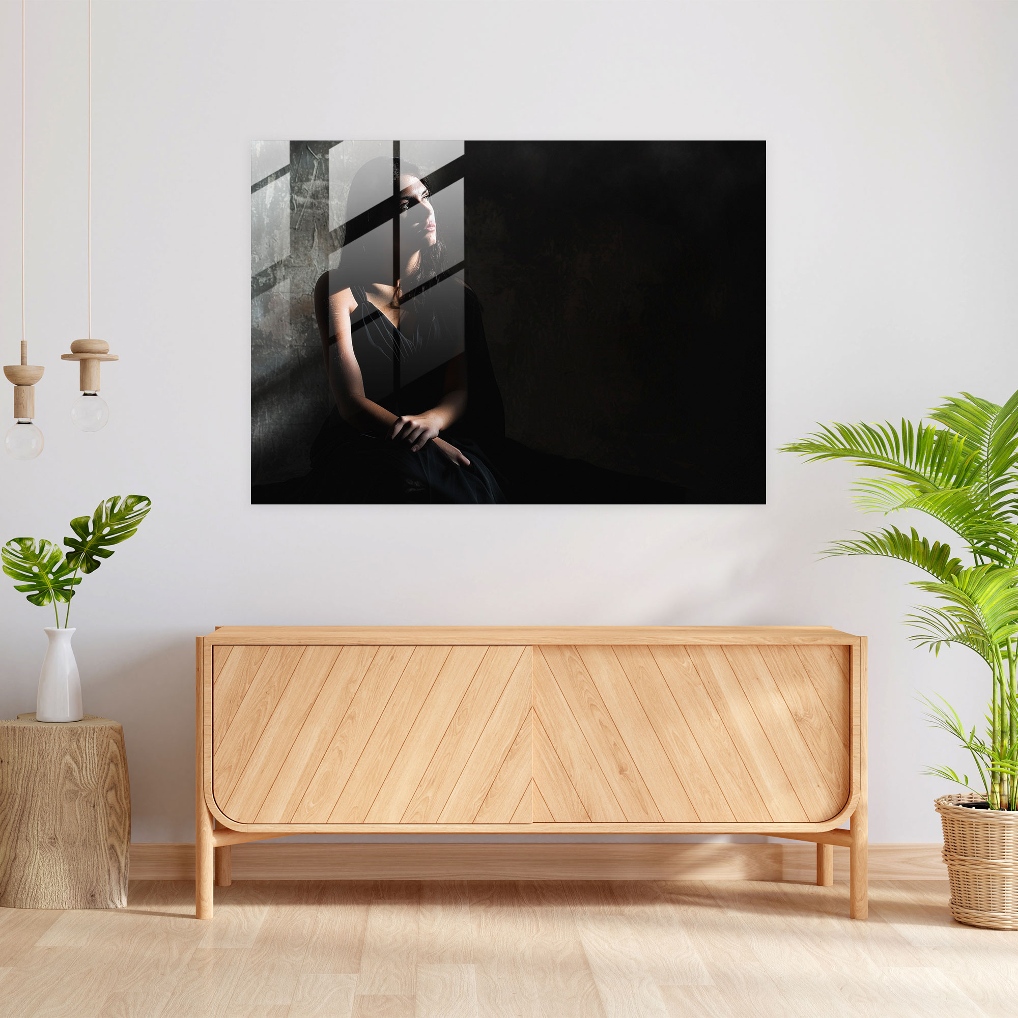 Caravaggio Tarzı Modern Sanat: Derin Düşüncelerdeki Figür - Cam Tablo Cam Duvar Sanatı Yumuşak Aydınlatma