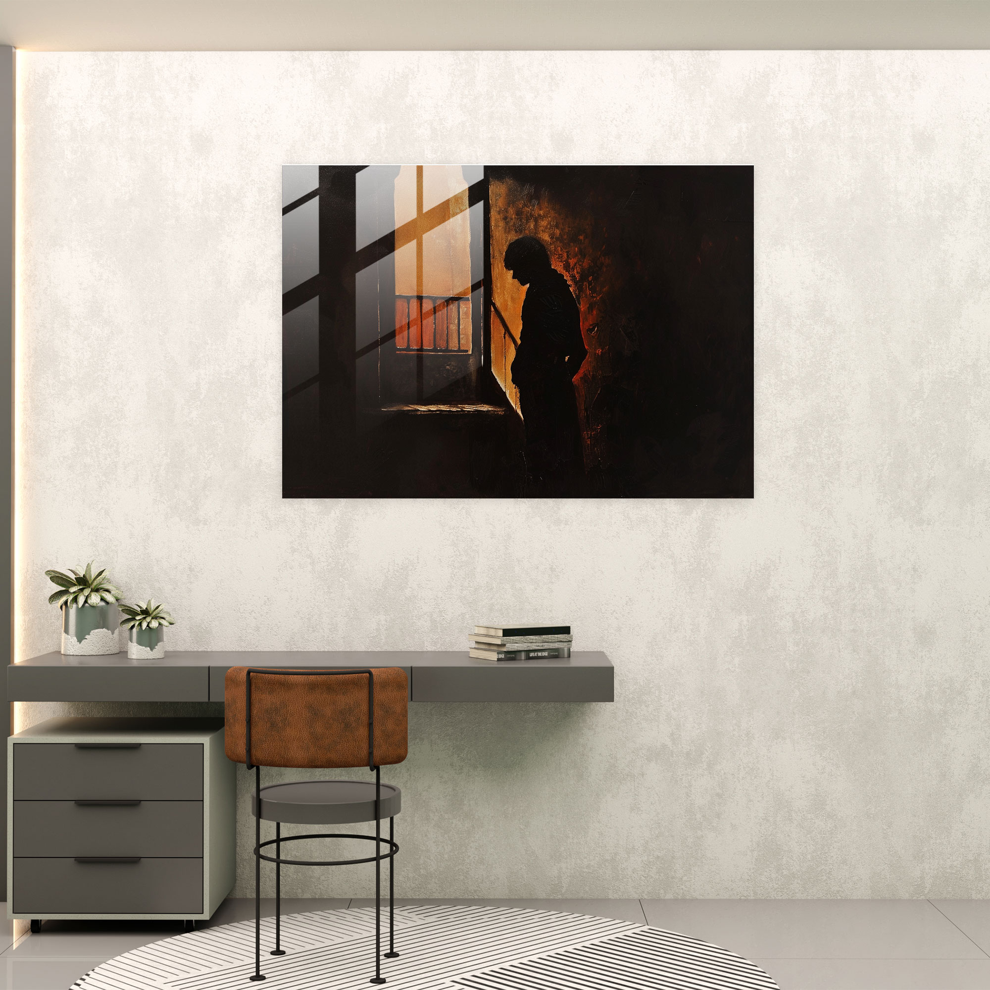Caravaggio Tarzı Cam Tablo: Gölge İçinde Figür - Caravaggio Gölge Cam Tablo Gizemli Atmosfer