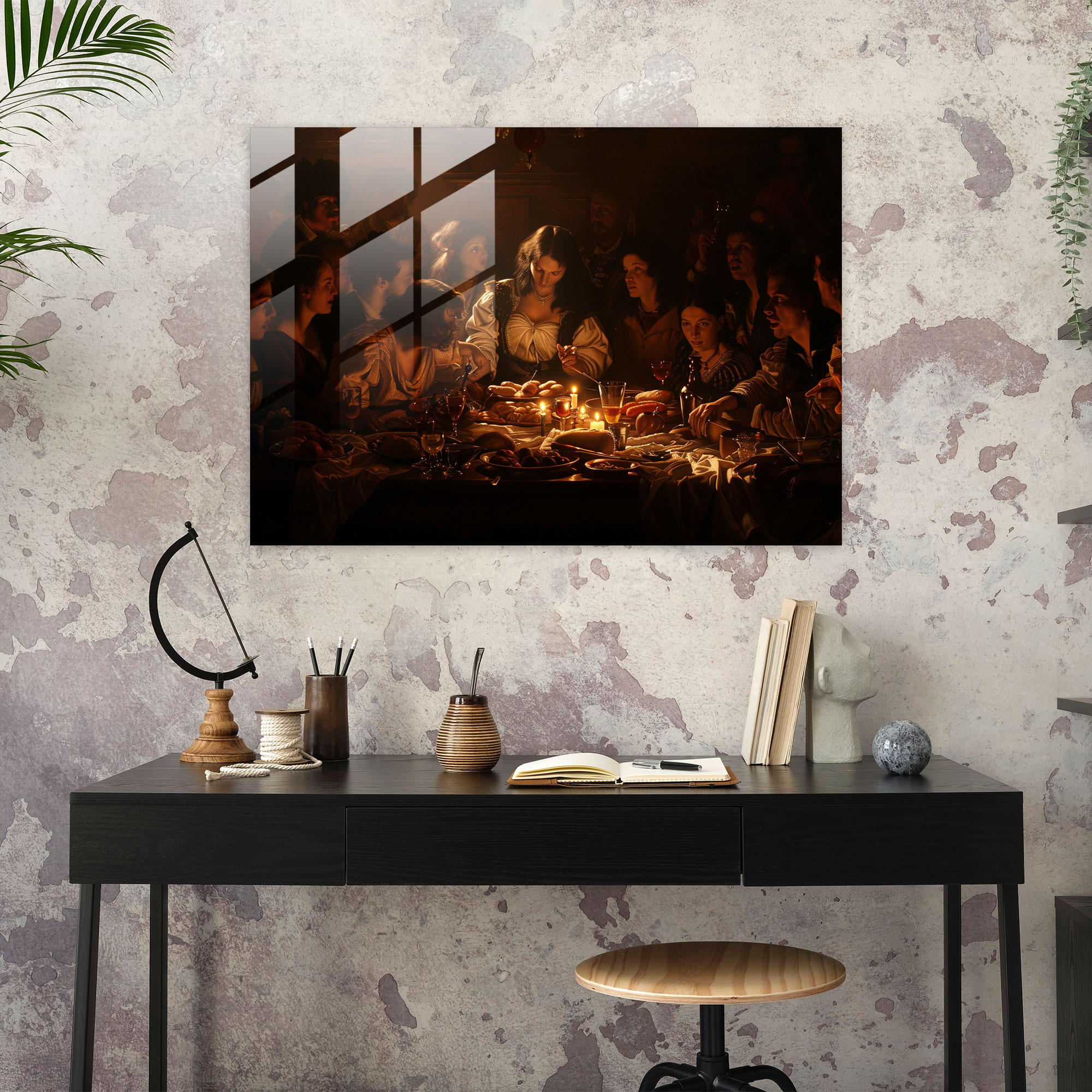 Caravaggio Tarzı Cam Tablo - Caravaggio Cam Duvar Sanatı Cam Sanatı Ev Dekorasyonu