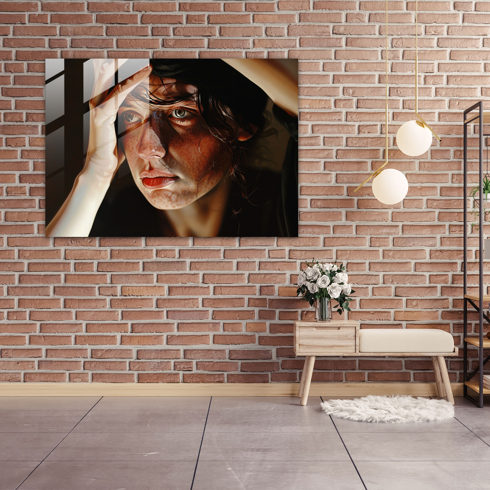Caravaggio Tarzı Cam Duvar Sanatı - Derin Düşüncelere Dalan Figür - Modern Sanat Duvar Dekorasyonu Cam Sanat