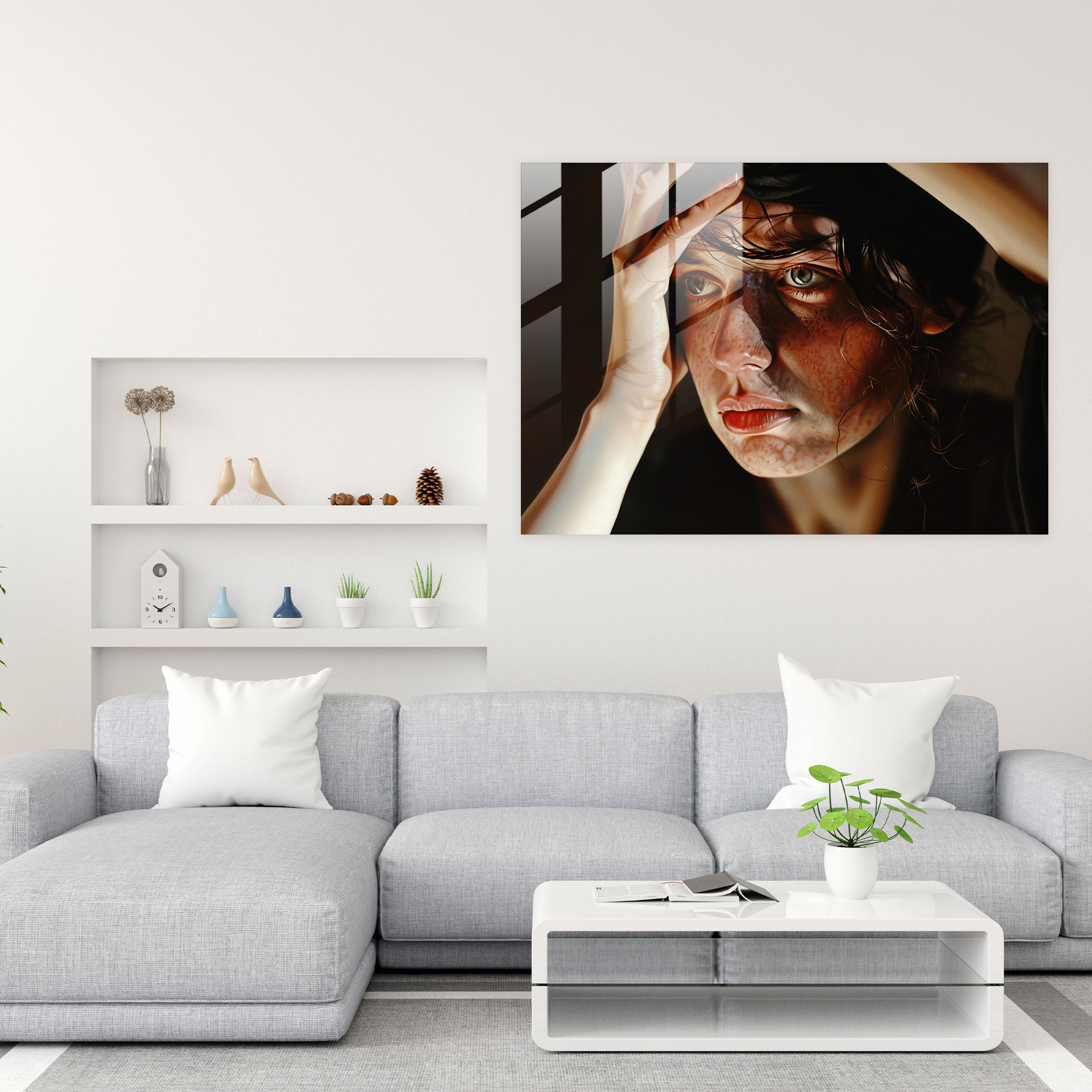 Caravaggio Tarzı Cam Duvar Sanatı - Derin Düşüncelere Dalan Figür - Modern Sanat Duvar Dekorasyonu Cam Sanat