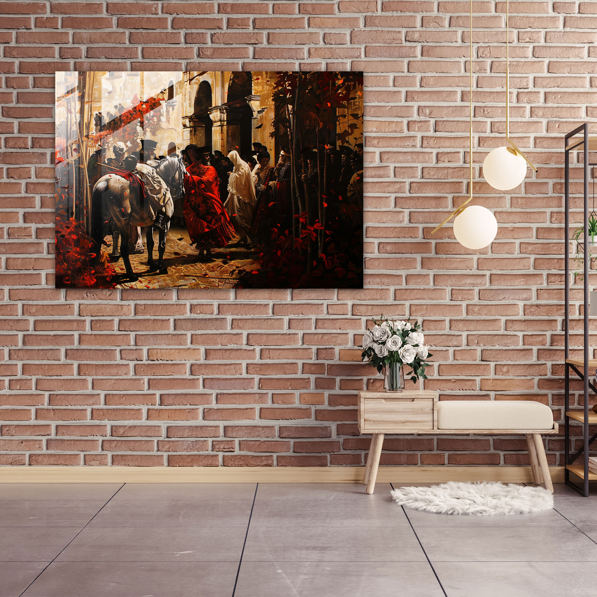 Caravaggio Tarzı Duvar Dekorasyonu - Zengin Renklerle Tarihi Sahne - Modern Sanat Cam Tablo