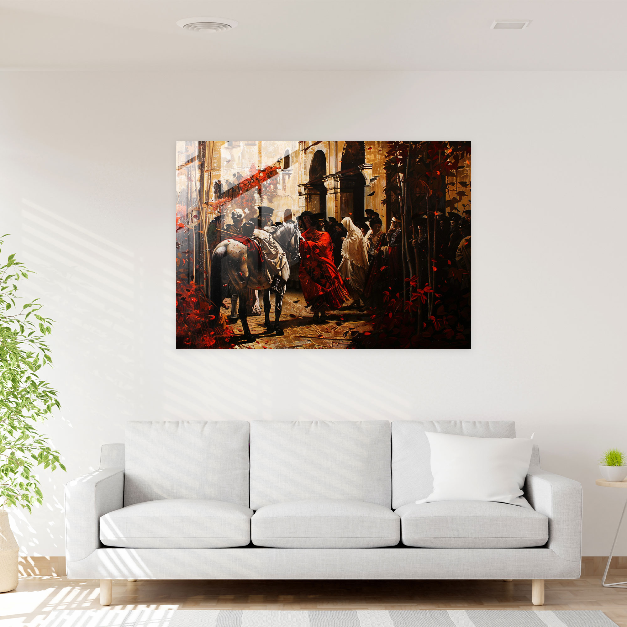 Caravaggio Tarzı Duvar Dekorasyonu - Zengin Renklerle Tarihi Sahne - Modern Sanat Cam Tablo