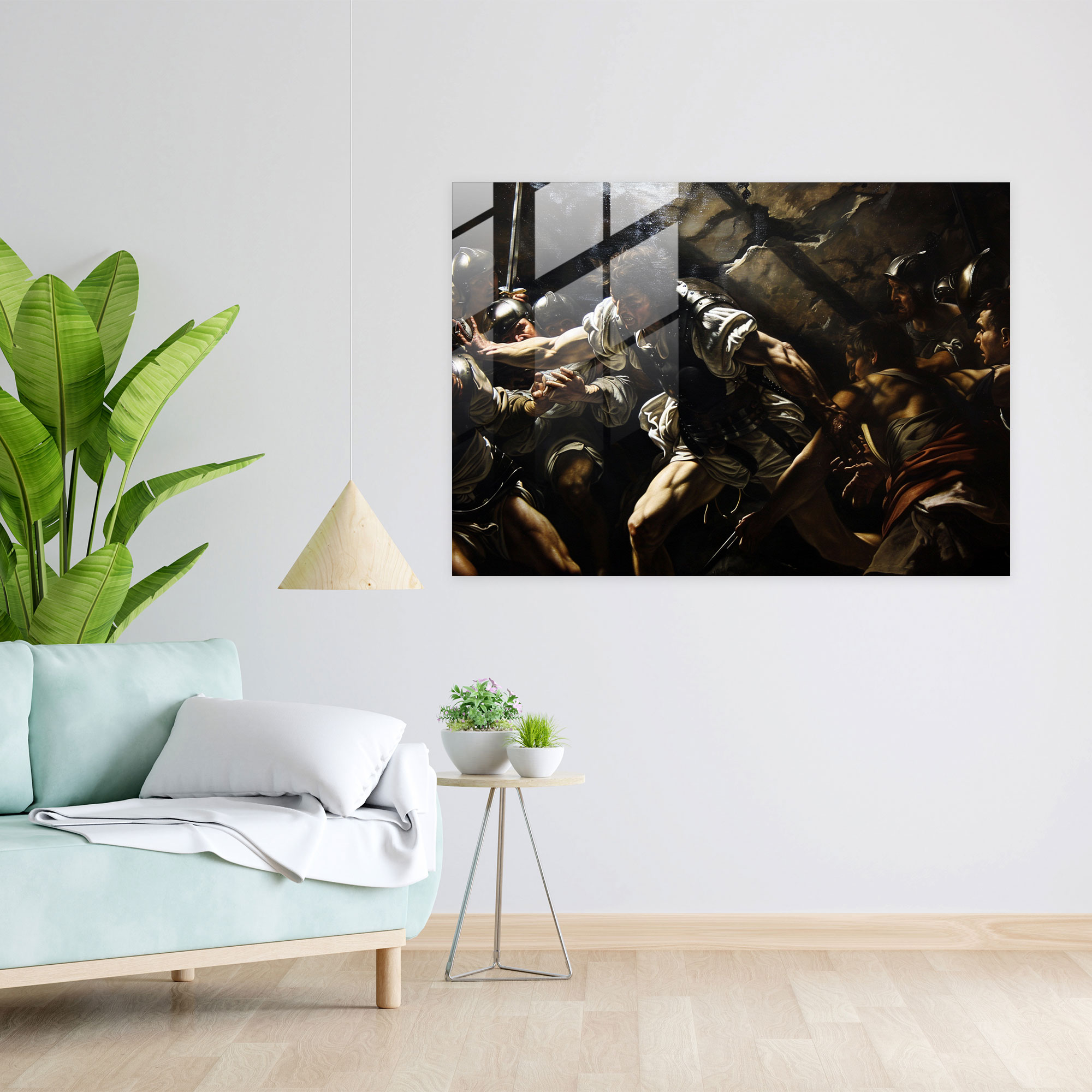 Caravaggio Tarzı Cam Tablo - Yoğun Aksiyon Sahnesi - Ev Dekorasyonu için Caravaggio Cam Duvar Sanatı