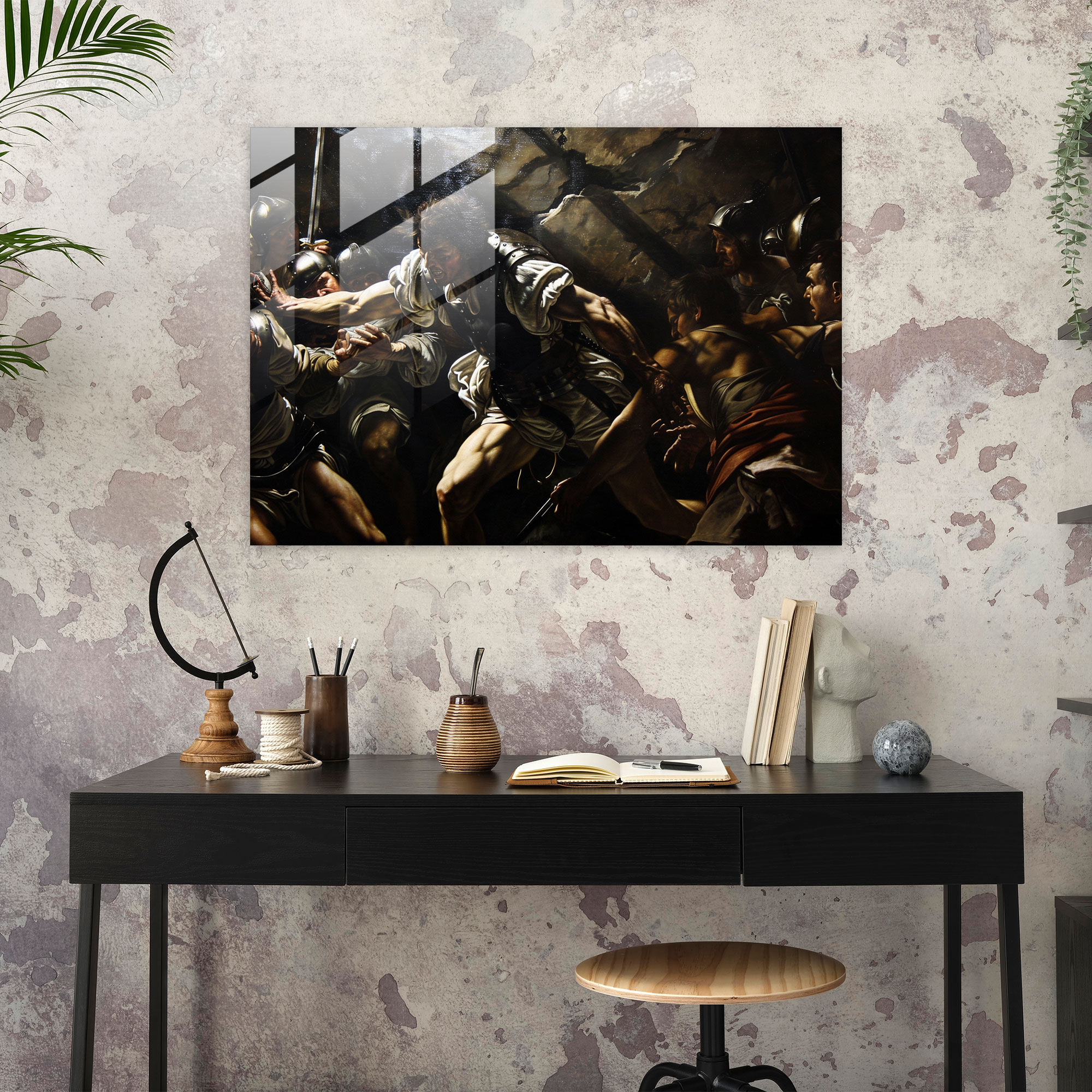 Caravaggio Tarzı Cam Tablo - Yoğun Aksiyon Sahnesi - Ev Dekorasyonu için Caravaggio Cam Duvar Sanatı