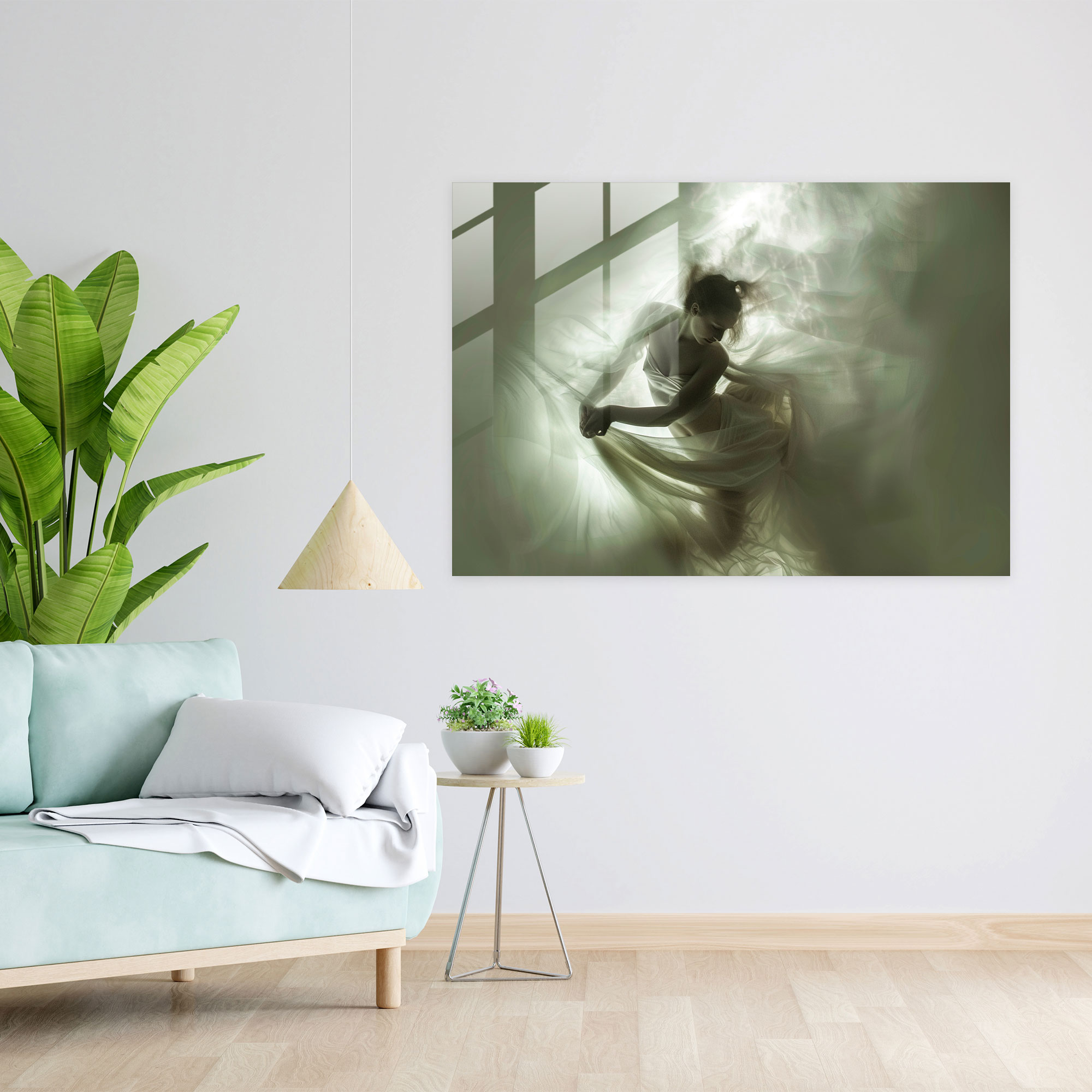 Caravaggio Tarzı Cam Duvar Sanatı - Yumuşak Işıkta Yıkanan Figür - Modern Sanat Duvar Dekorasyonu