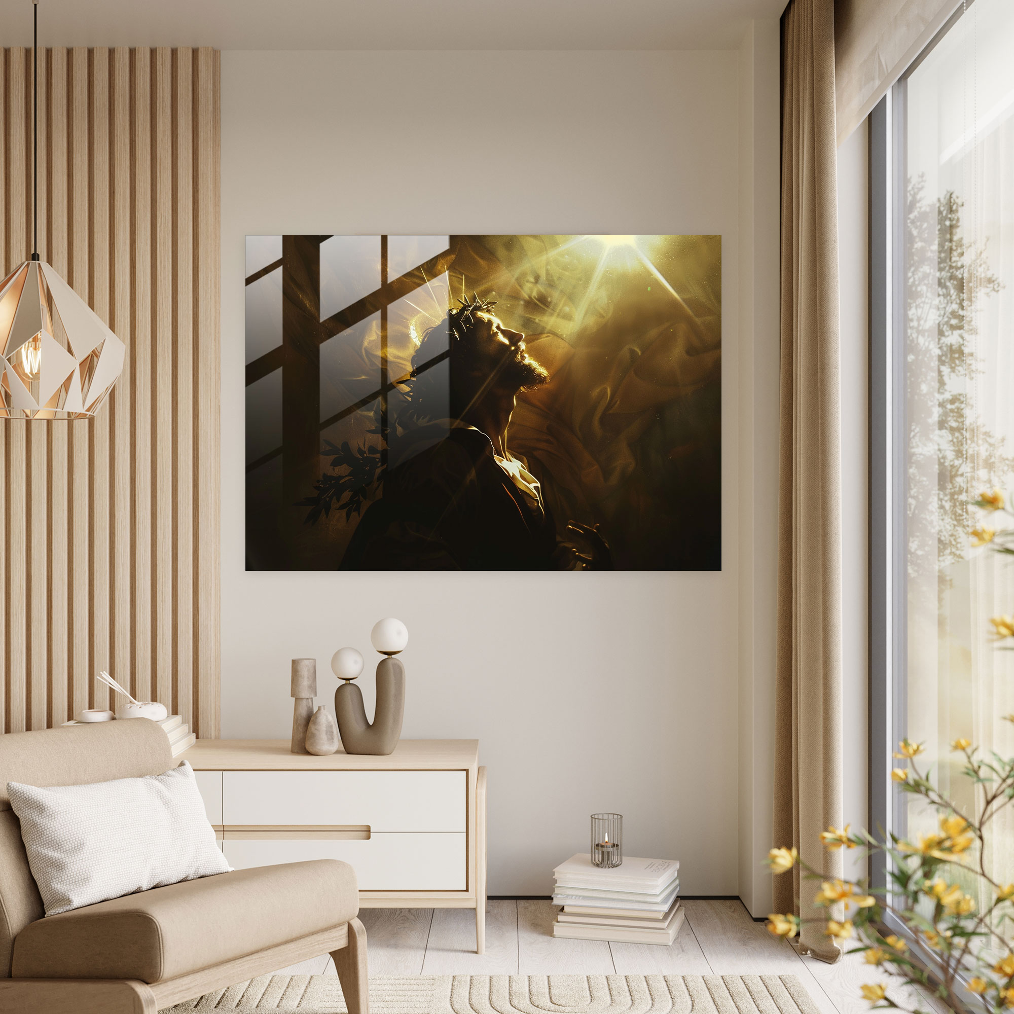 Caravaggio Tarzı Işıltılı Işık Cam Tablo - Ev Dekorasyonu Modern Sanat