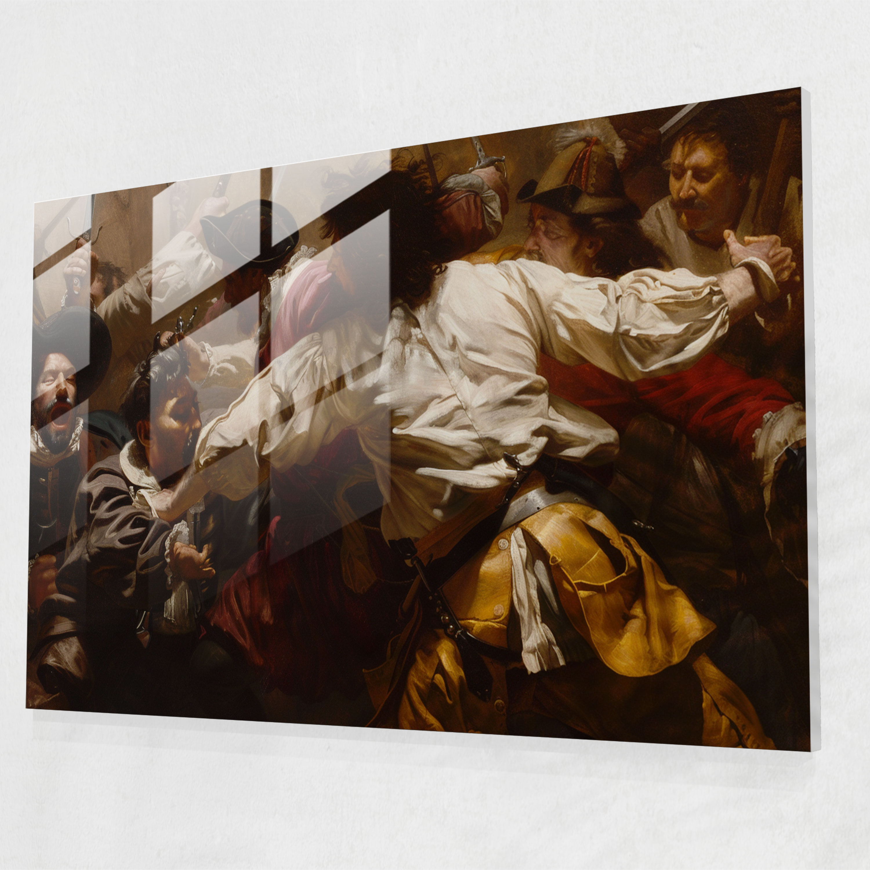 Caravaggio Tarzı Cam Sanatı Savaş Sahnesi Duvar Dekorasyonu