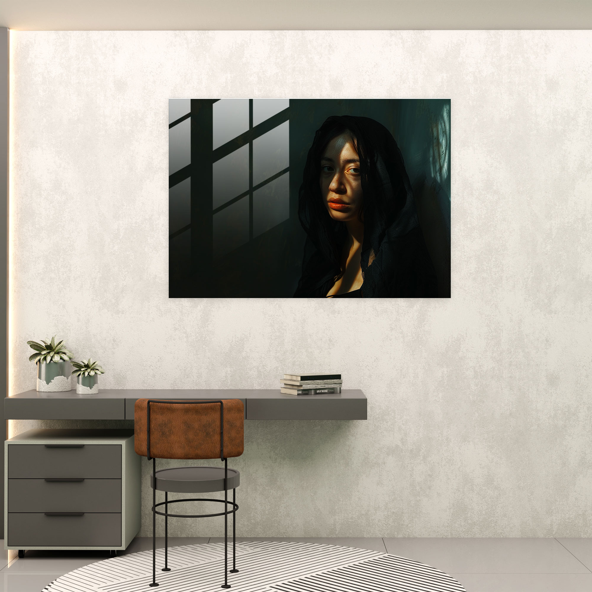 Gizemli Figür Caravaggio Tarzı Cam Tablo - Caravaggio Duvar Süsleme Ev Dekorasyonu Cam Duvar Sanatı