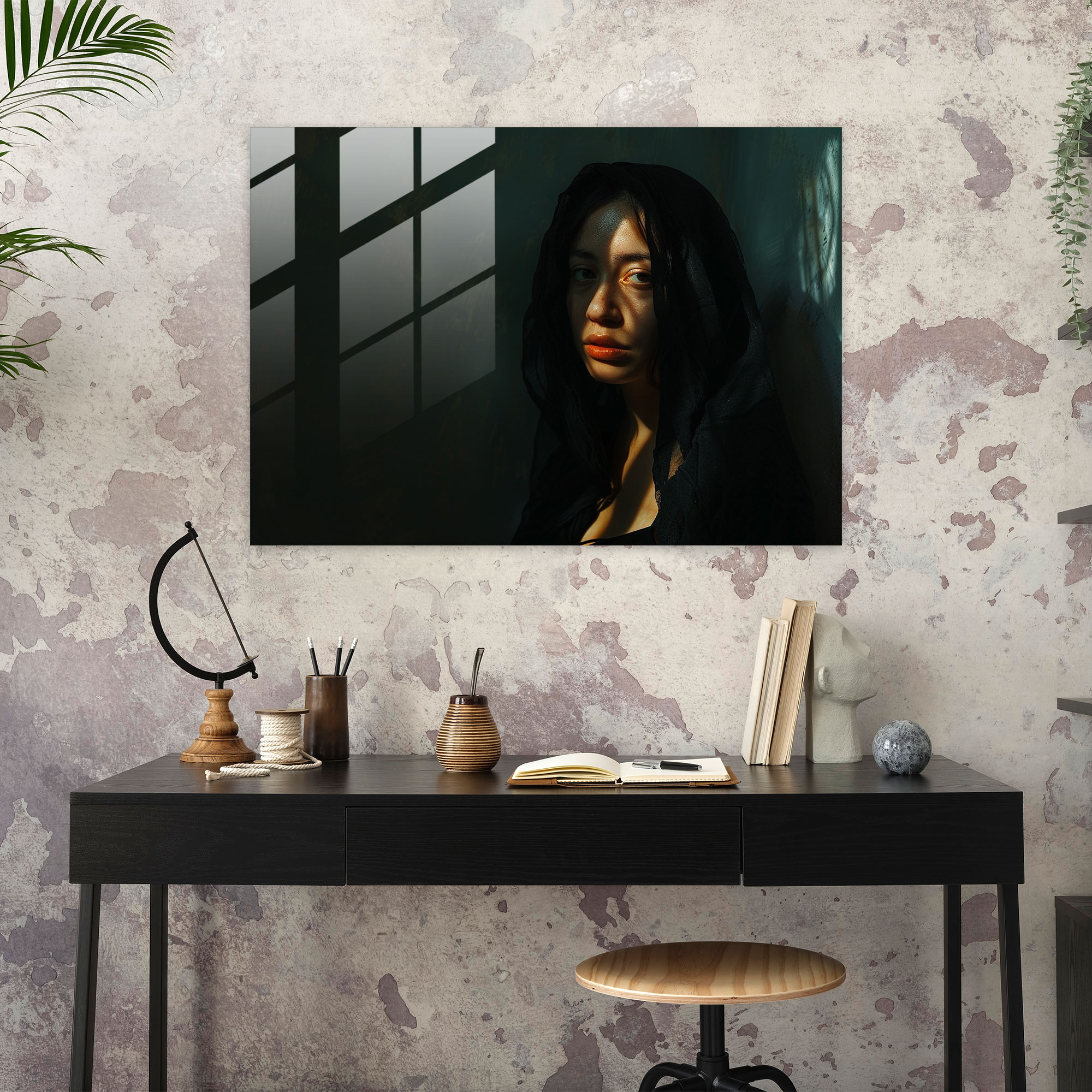 Gizemli Figür Caravaggio Tarzı Cam Tablo - Caravaggio Duvar Süsleme Ev Dekorasyonu Cam Duvar Sanatı