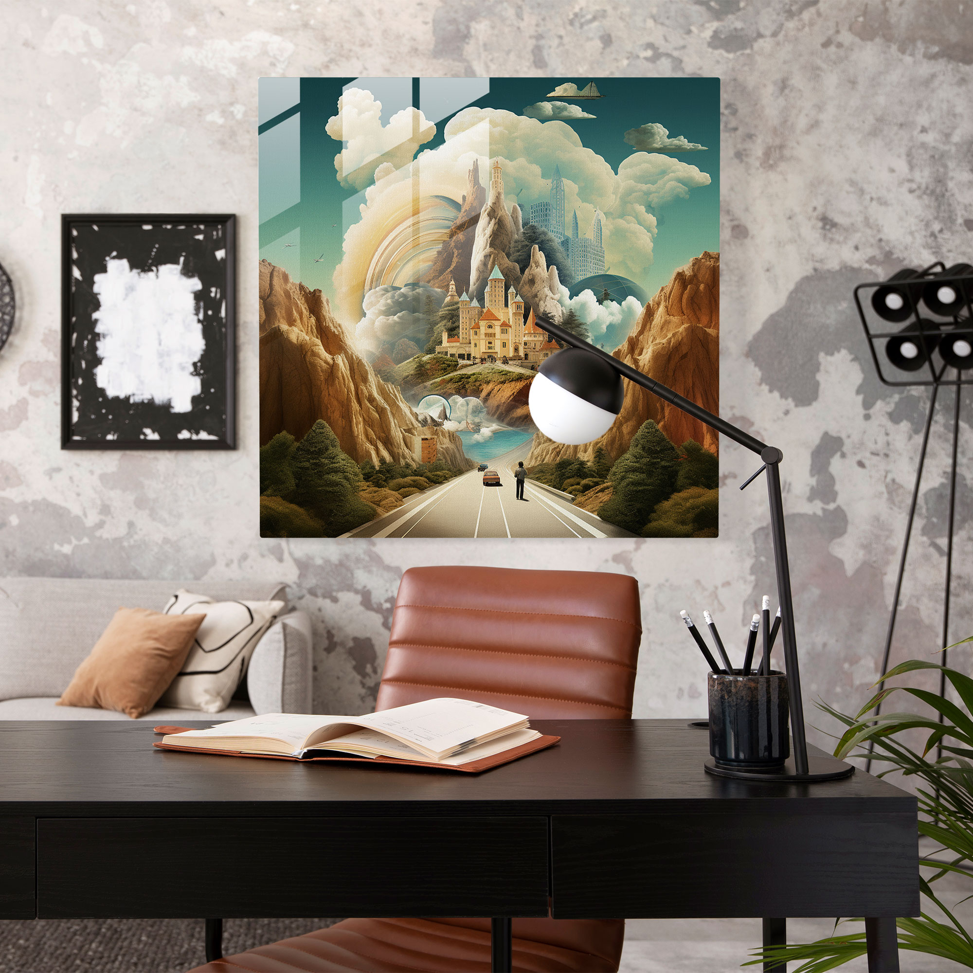 Dreamscape Harikaları Cam Tablo - Gerçeküstü Anıt Duvar Sanatı - Fantezi Ev Dekorasyonu - Hayal Gücüyle Dolu Cam Sanatı
