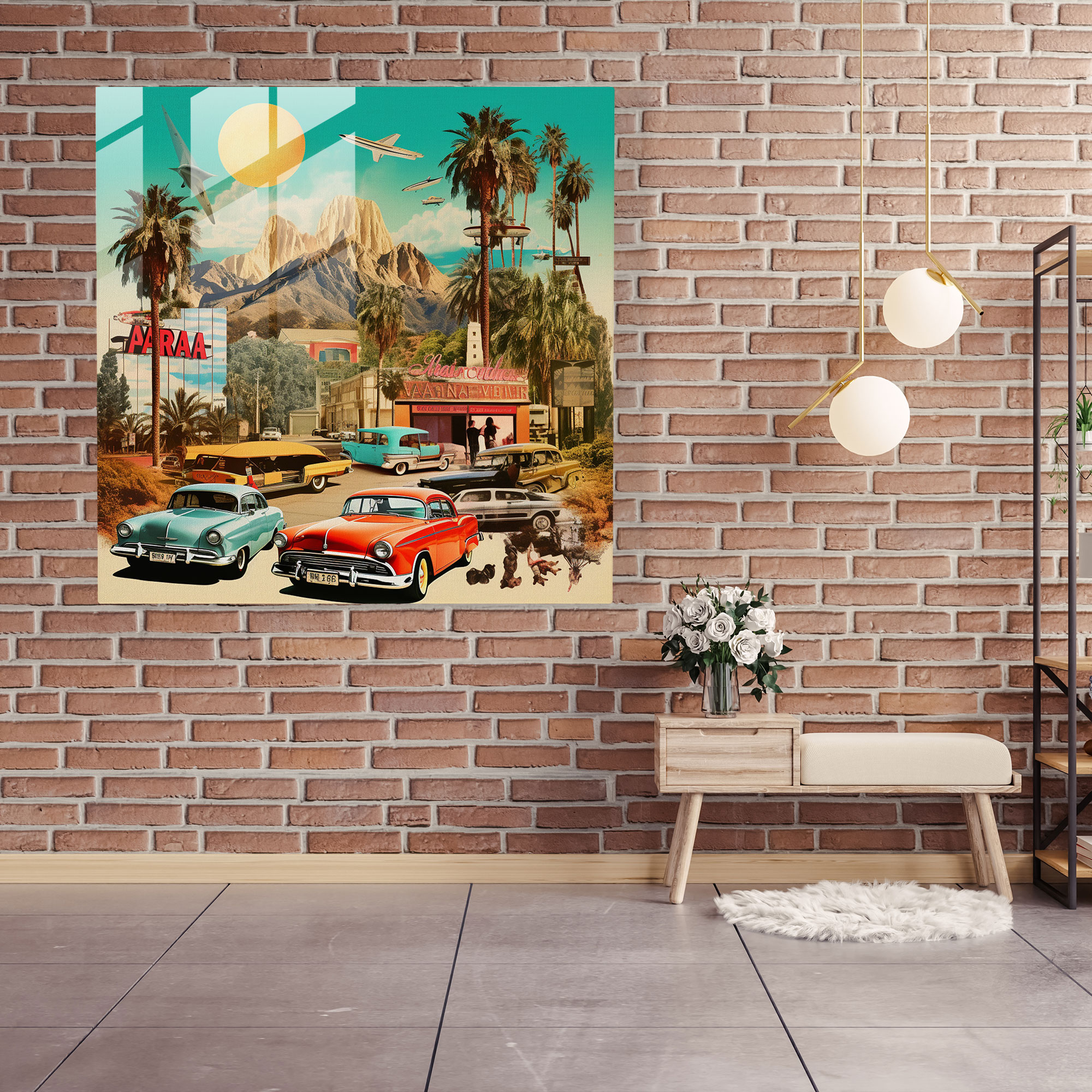 California Retro Koleksiyonu Cam Tablo Baskı
