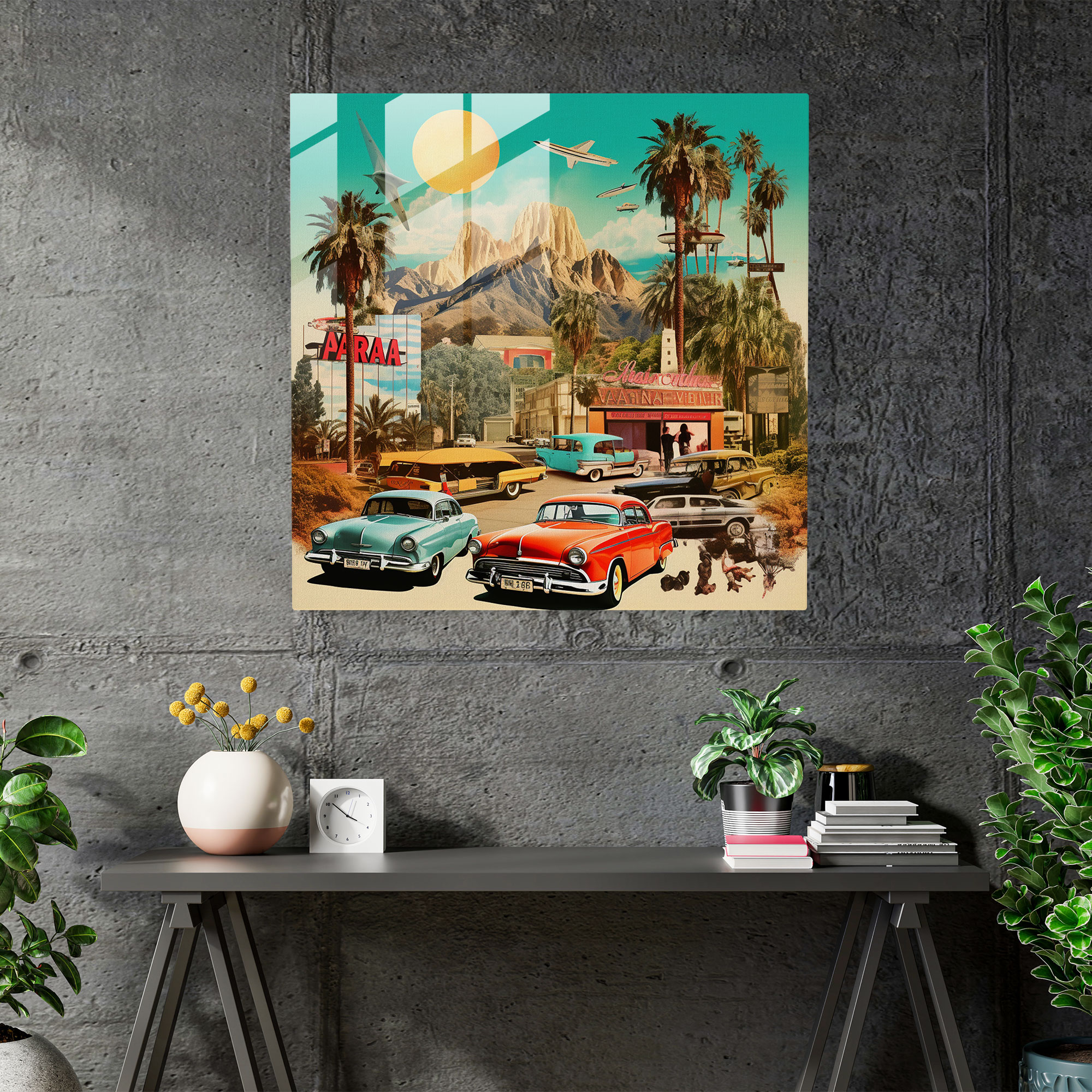 California Retro Koleksiyonu Cam Tablo Baskı