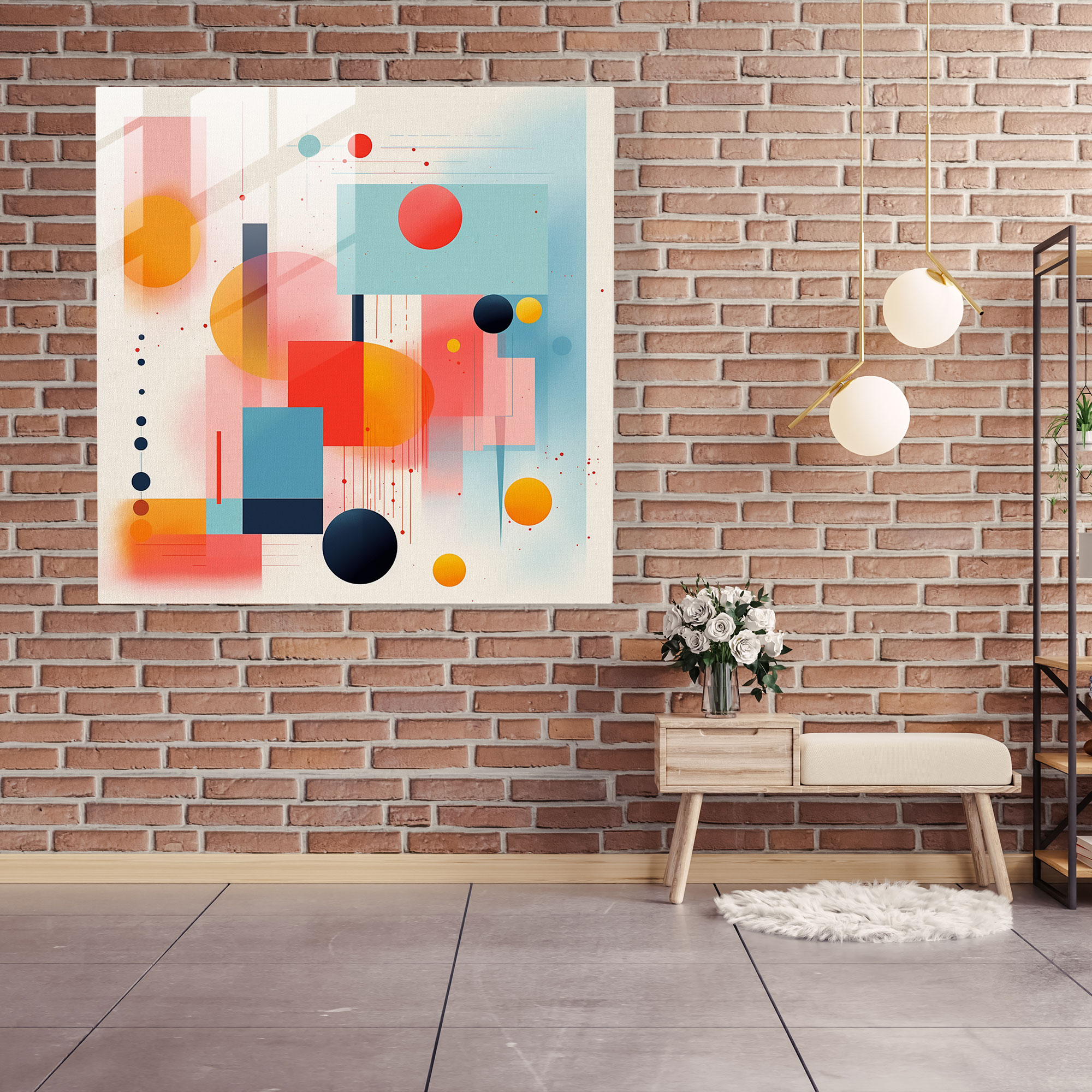 Canlı Geometrik Cam Tablo Baskısı