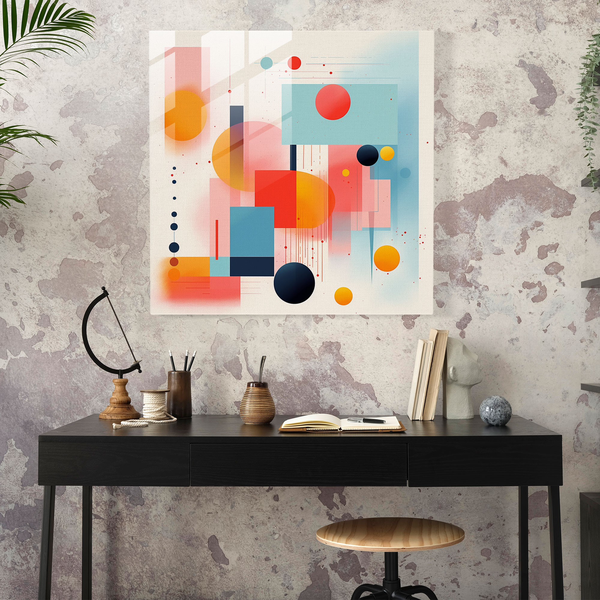 Canlı Geometrik Cam Tablo Baskısı