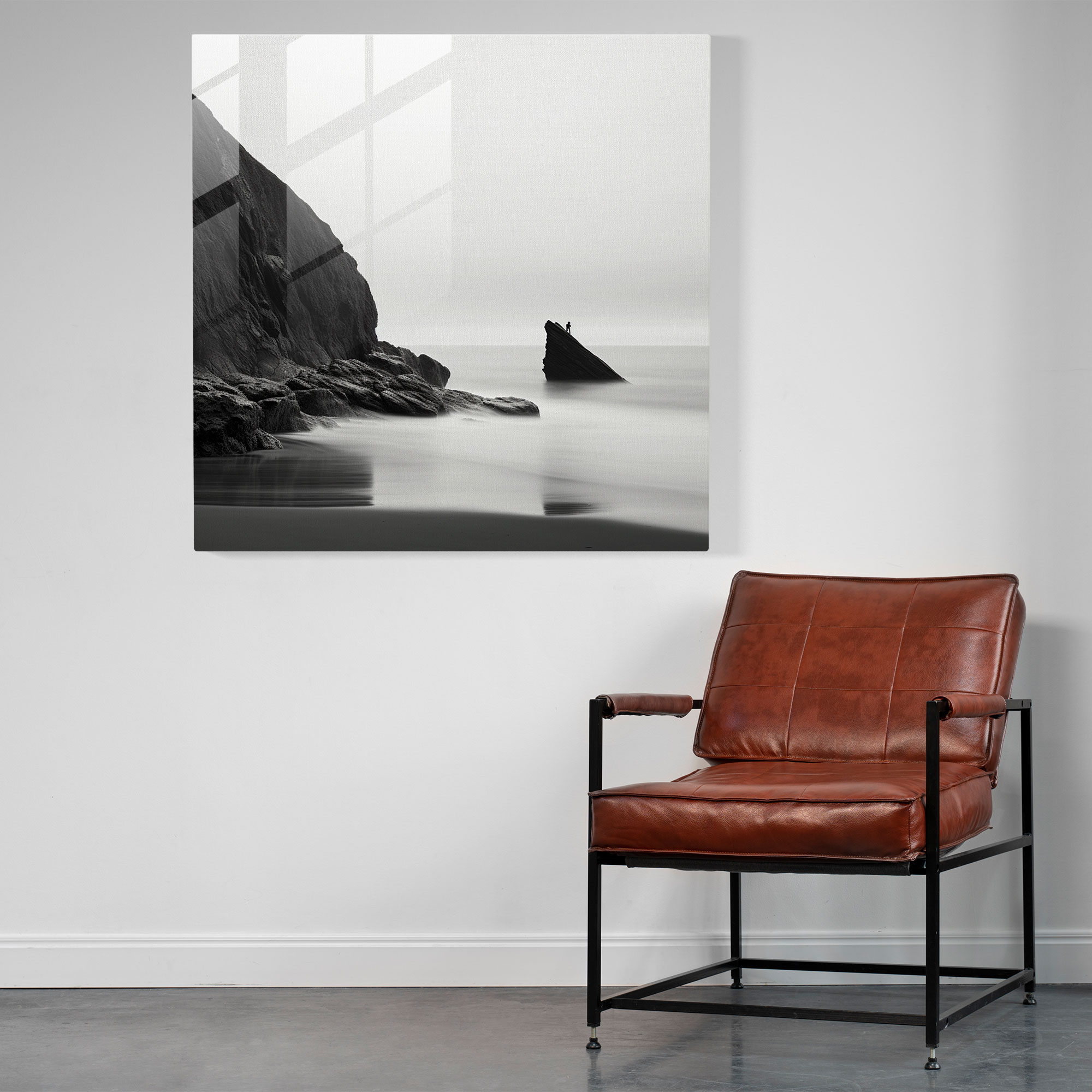 Kıyı Huzuru Cam Tablo - Minimalist Monokrom Fotoğraf Cam Duvar Sanatı