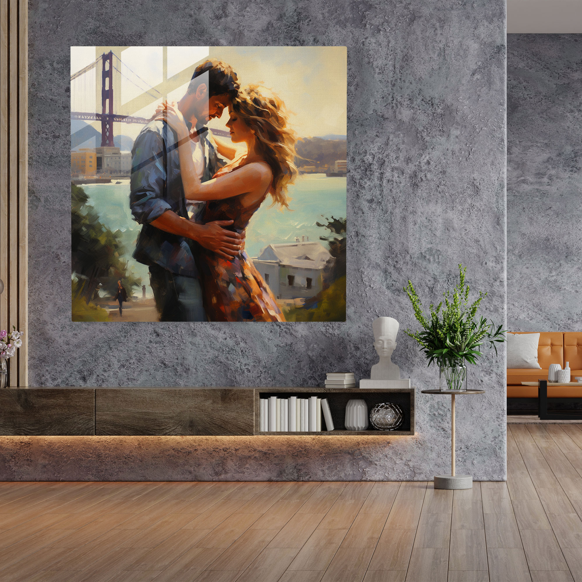 Sonsuz Aşk Cam Tablo - Romantik İzlenimci Portre Cam Duvar Sanatı