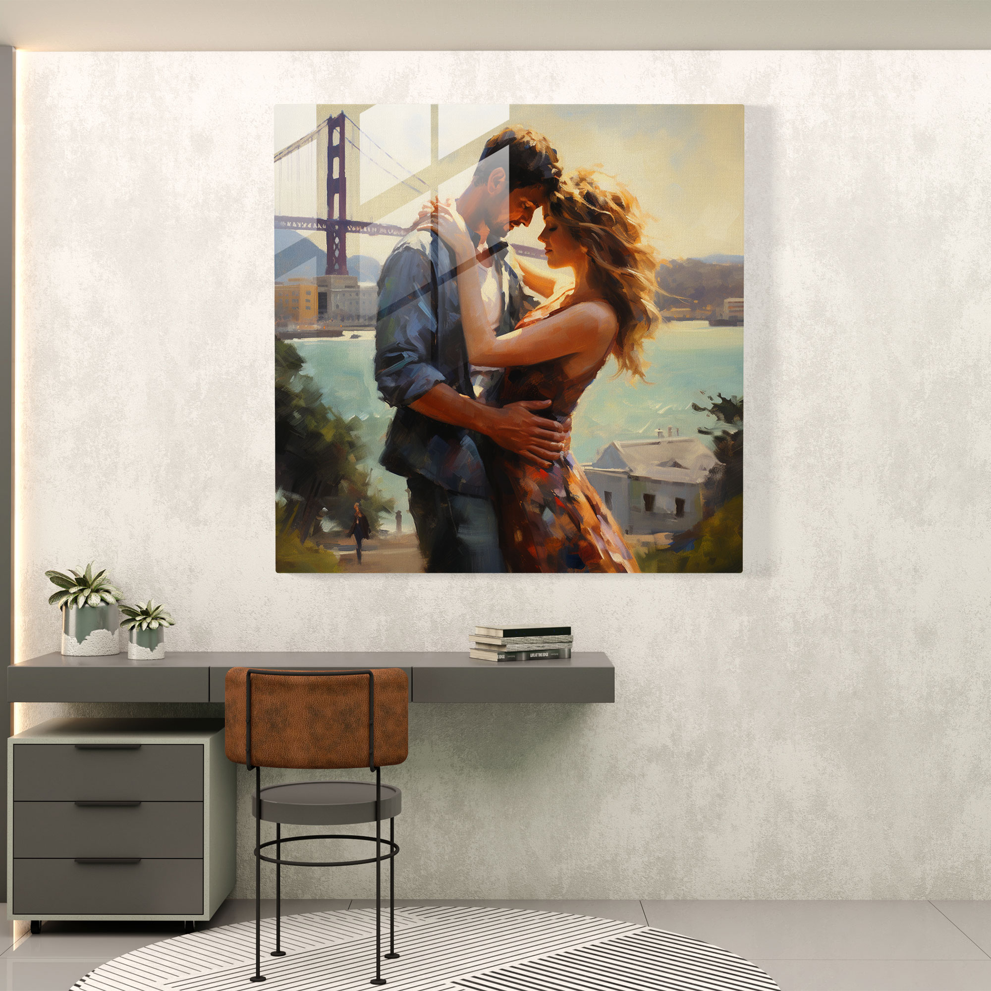 Sonsuz Aşk Cam Tablo - Romantik İzlenimci Portre Cam Duvar Sanatı