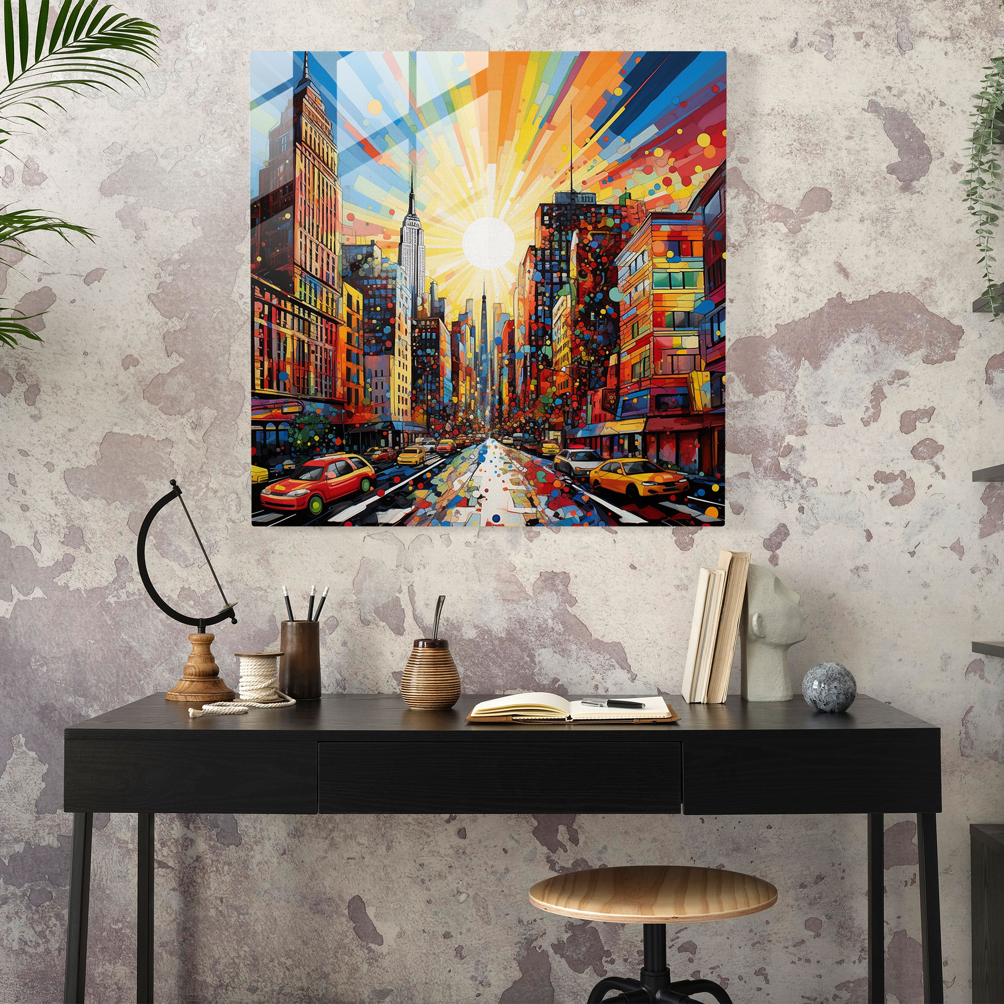 Dinamik Cam Tablo - Pop Art Canlı Şehir Manzaralı Modern Sanat Eseri
