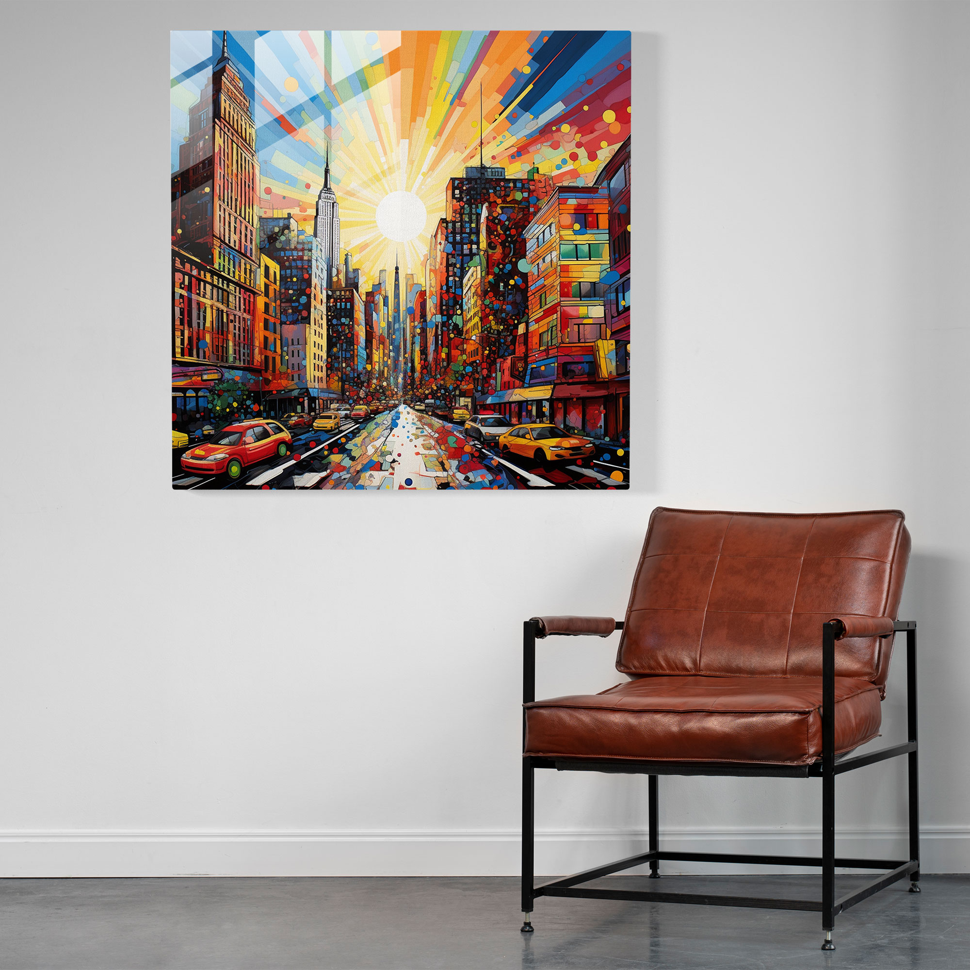 Dinamik Cam Tablo - Pop Art Canlı Şehir Manzaralı Modern Sanat Eseri