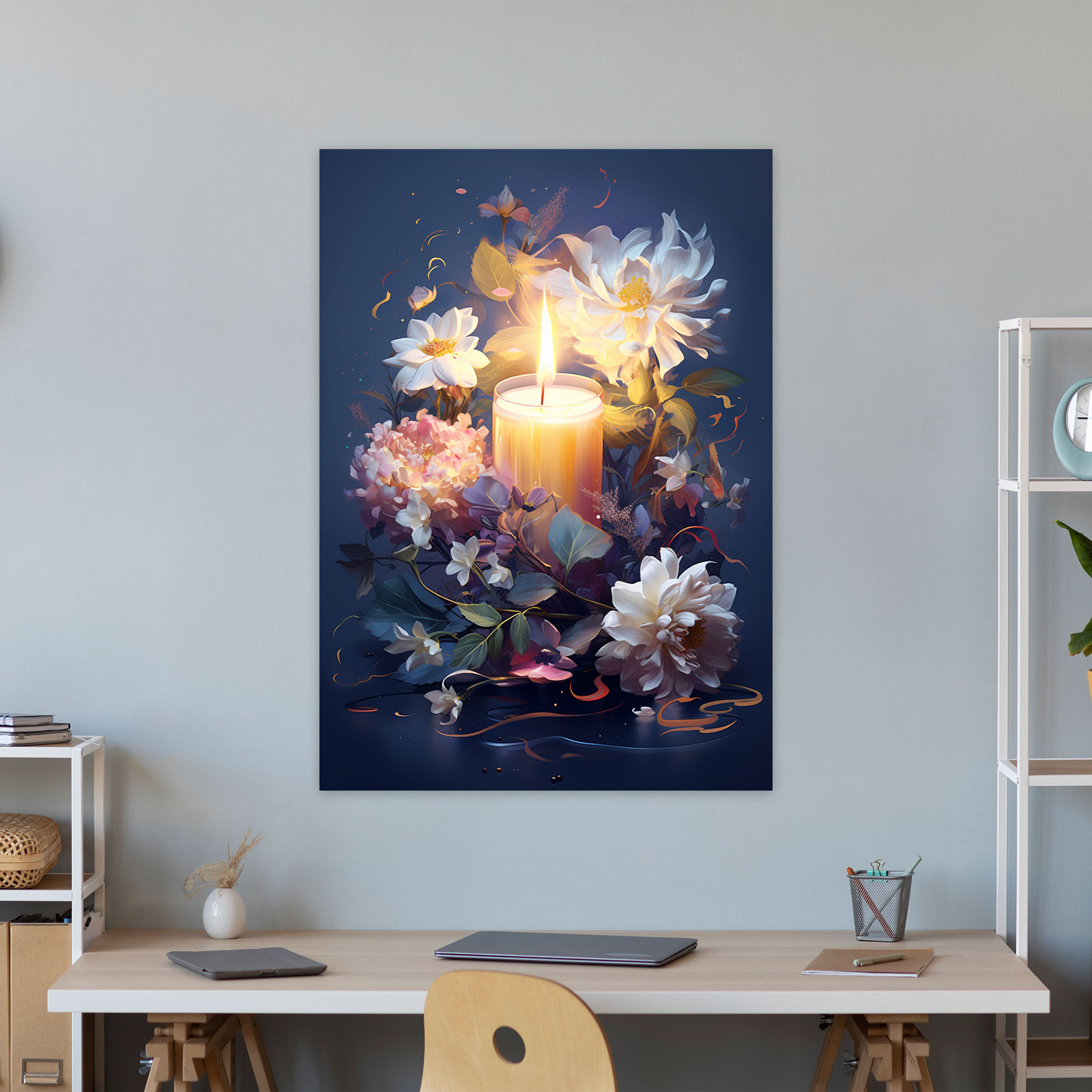 Candle Canvas Print - Modern Floral Wall Art - Candle, Canvas, Modern Floral Wall Art, Wall Decoration