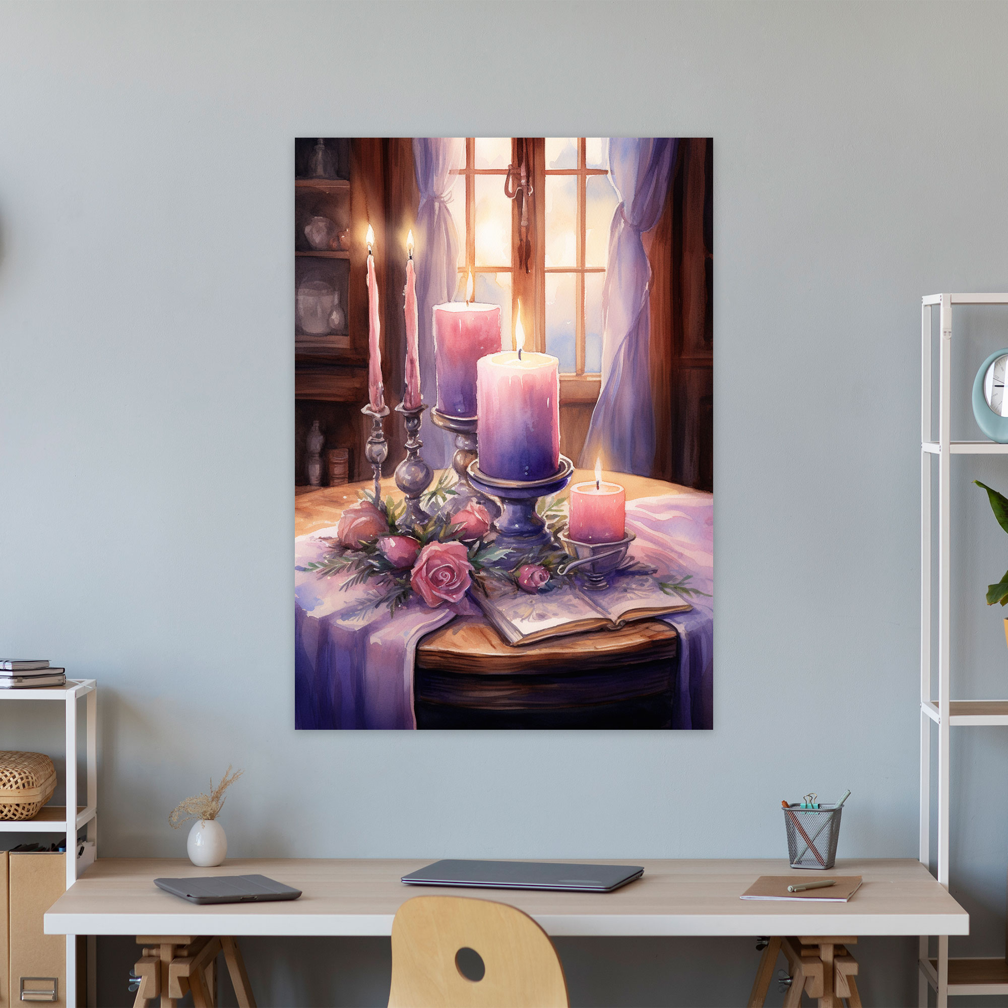 Candle Wall Art - Romantic Watercolor Canvas Print - Candle, Home Decoration, Romantic Watercolor Canvas Print, Candle Wall Art