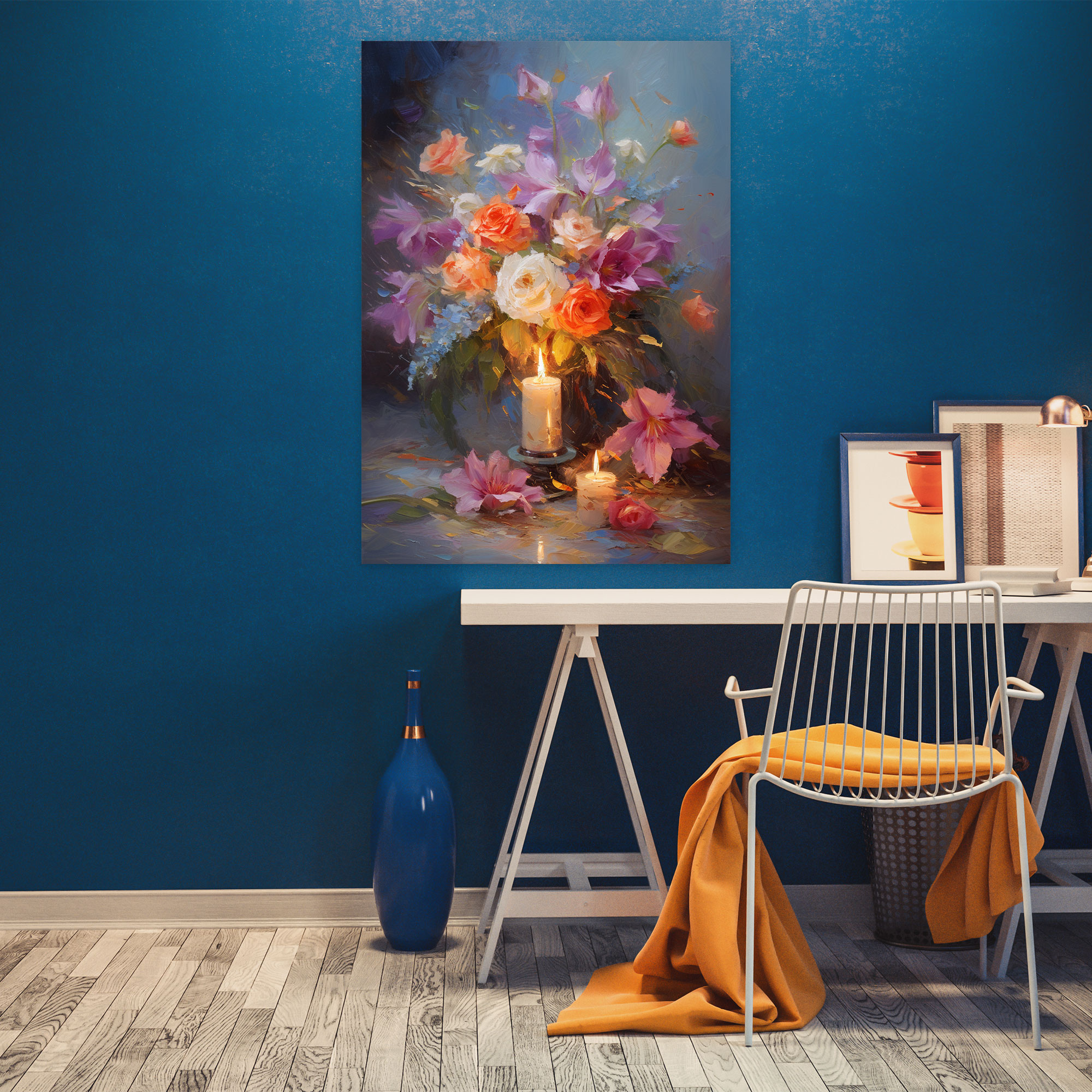 Candle Canvas Print - Impressionist Floral Wall Art - Candle, Serenity And Beauty, Impressionist Wall Art, Flickering Candle