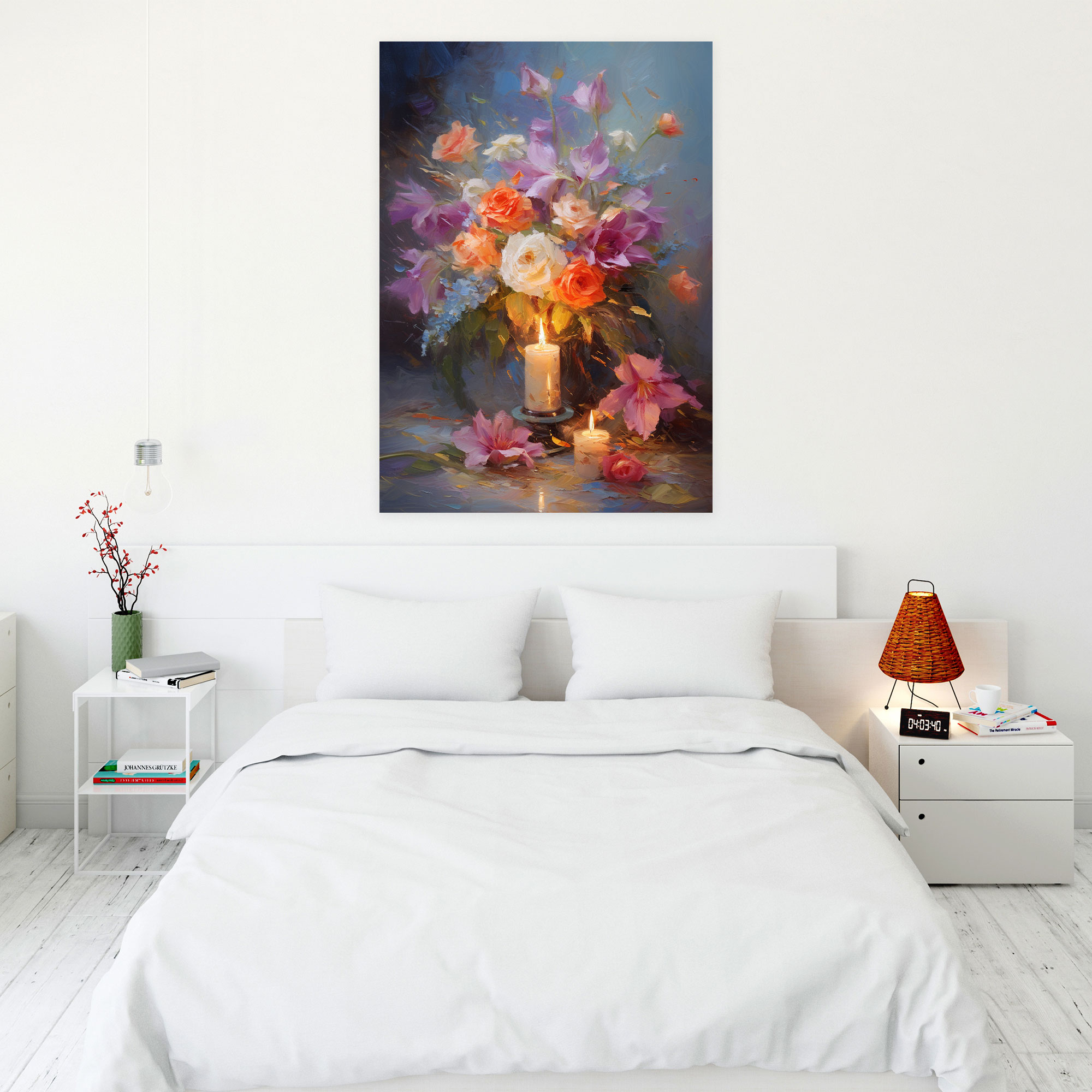 Candle Canvas Print - Impressionist Floral Wall Art - Candle, Serenity And Beauty, Impressionist Wall Art, Flickering Candle