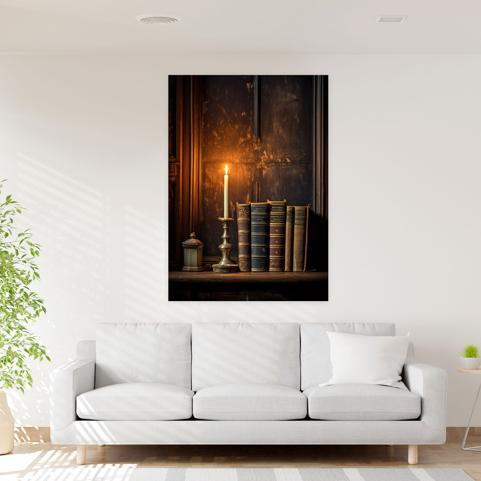 Vintage Candle Canvas Print - Candle, Wall Decoration, Photograph, Aged Books