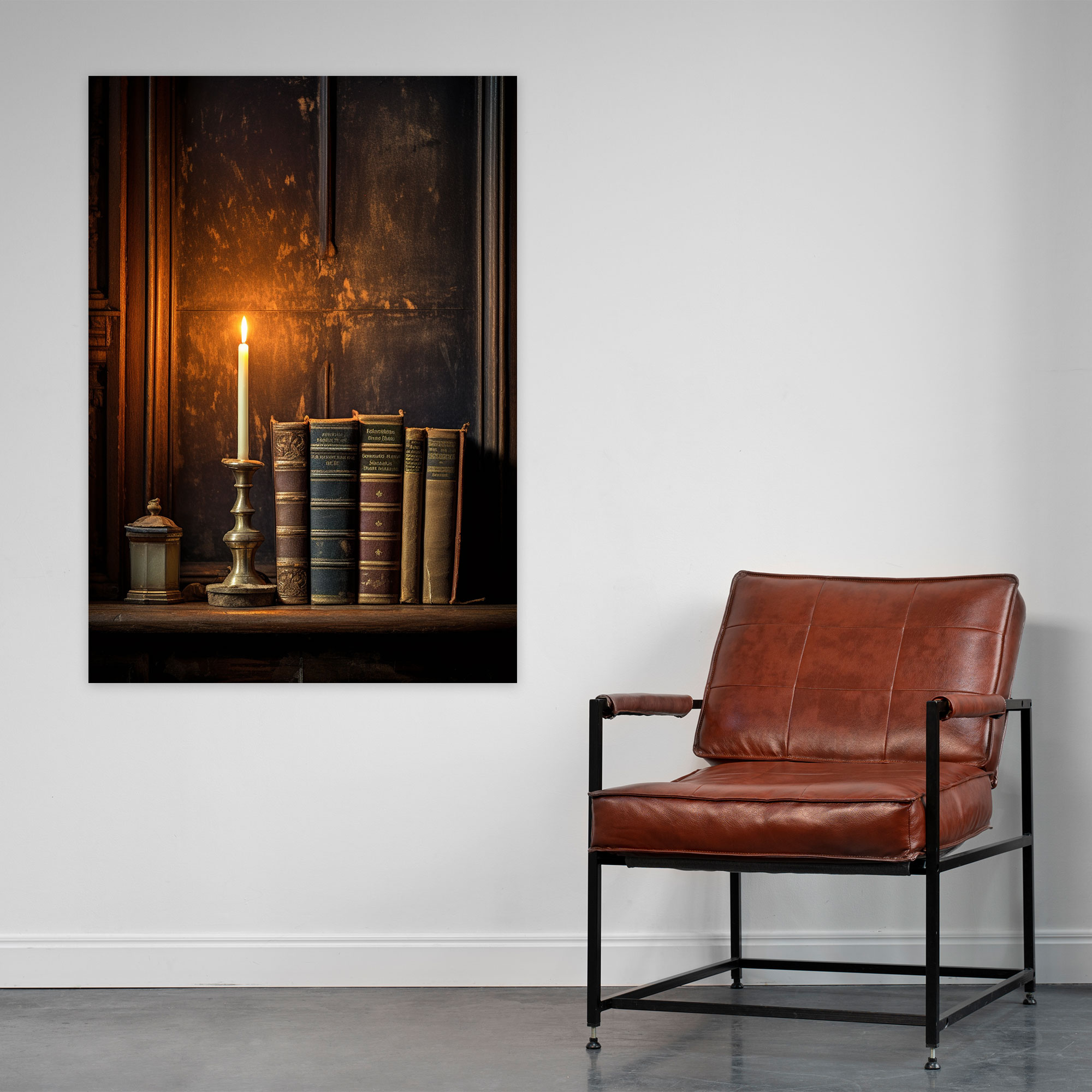 Vintage Candle Canvas Print - Candle, Wall Decoration, Photograph, Aged Books