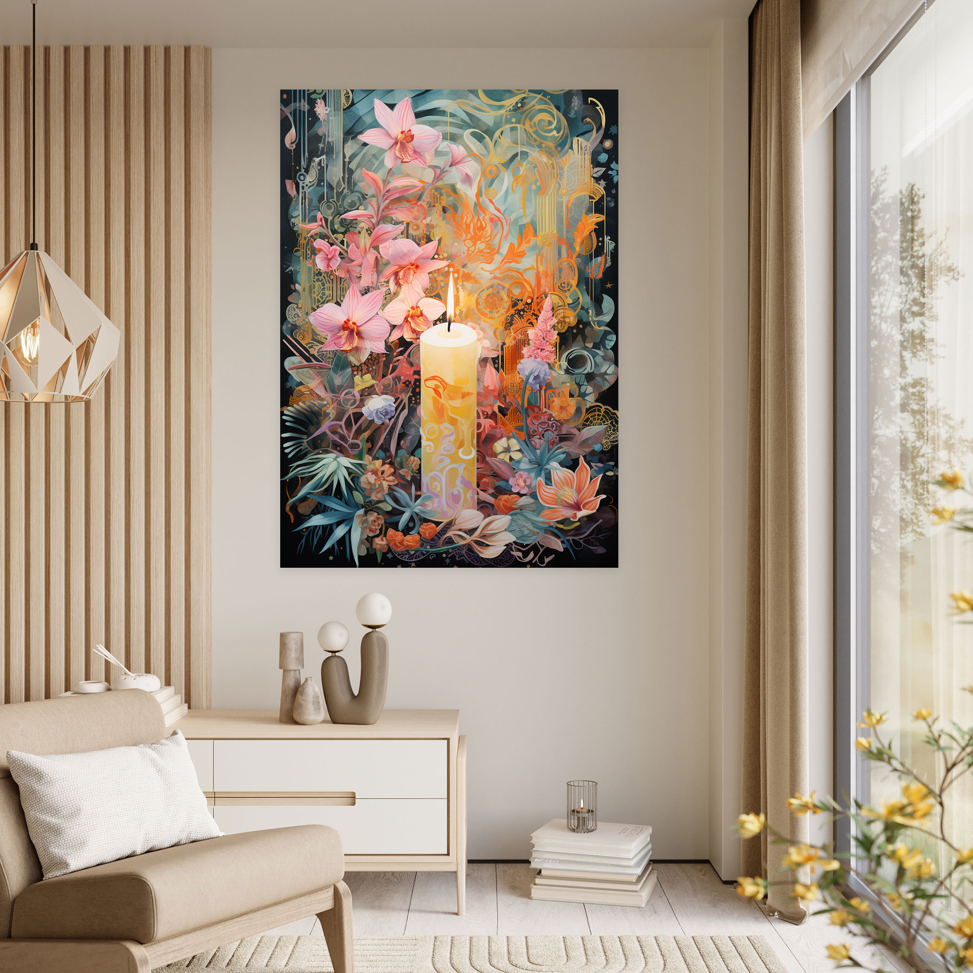 Floral Candle Canvas Print - Candle, Wall Decoration, Floral, Candle