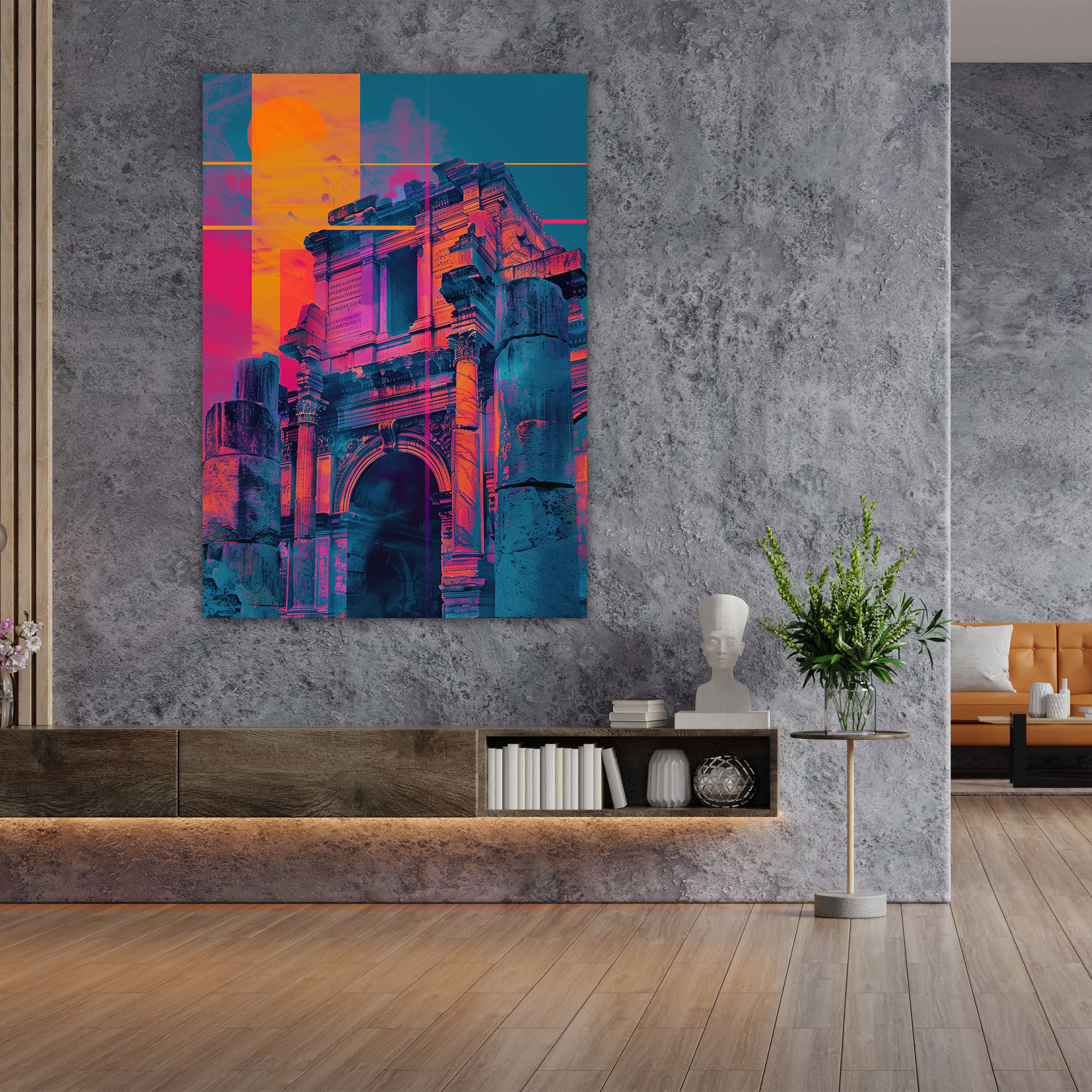 Neon Roman Architecture Pop Art Wall Decoration - Classicism And Popart, Canvas, Home Decoration, Neon Geometric Shapes