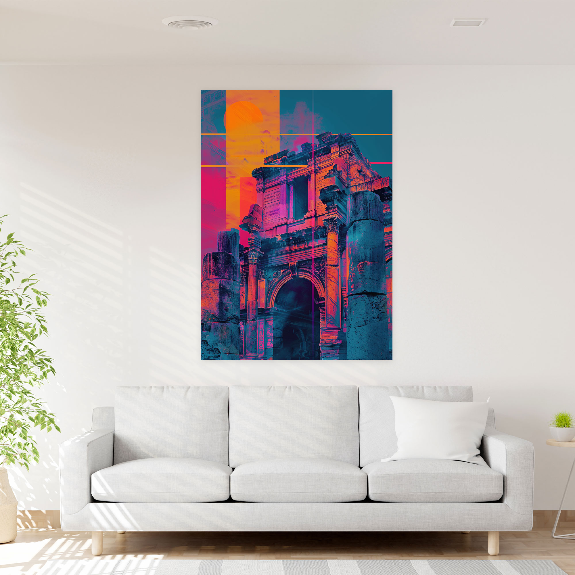 Neon Roman Architecture Pop Art Wall Decoration - Classicism And Popart, Canvas, Home Decoration, Neon Geometric Shapes