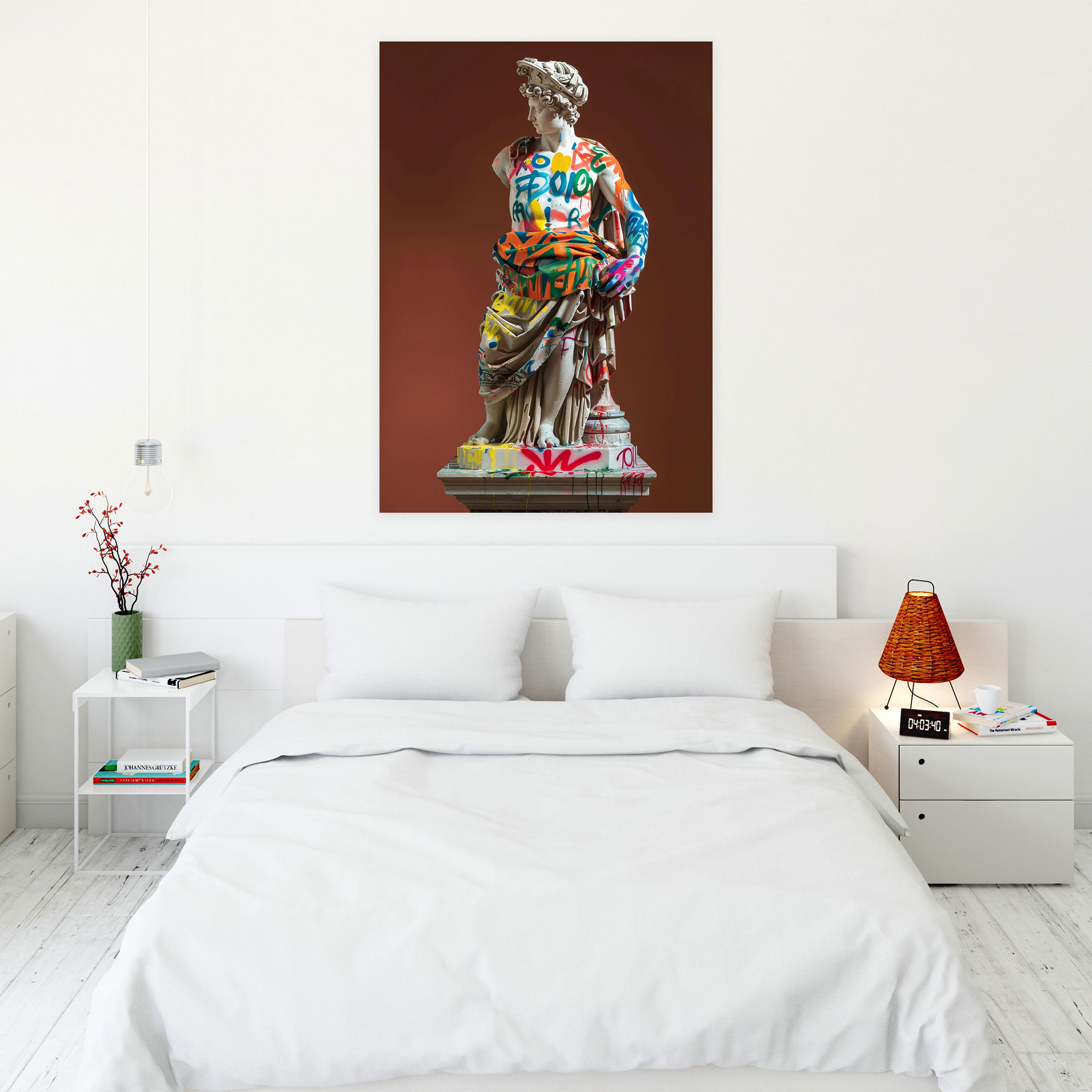 Graffiti Neoclassical Statue Wall Art - Classicism And Popart, Neoclassical Statue, Graffiti Lettering, Canvas Print