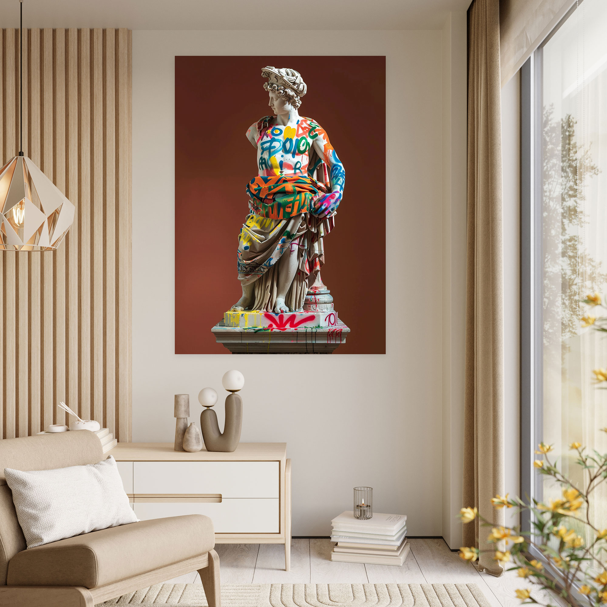 Graffiti Neoclassical Statue Wall Art - Classicism And Popart, Neoclassical Statue, Graffiti Lettering, Canvas Print