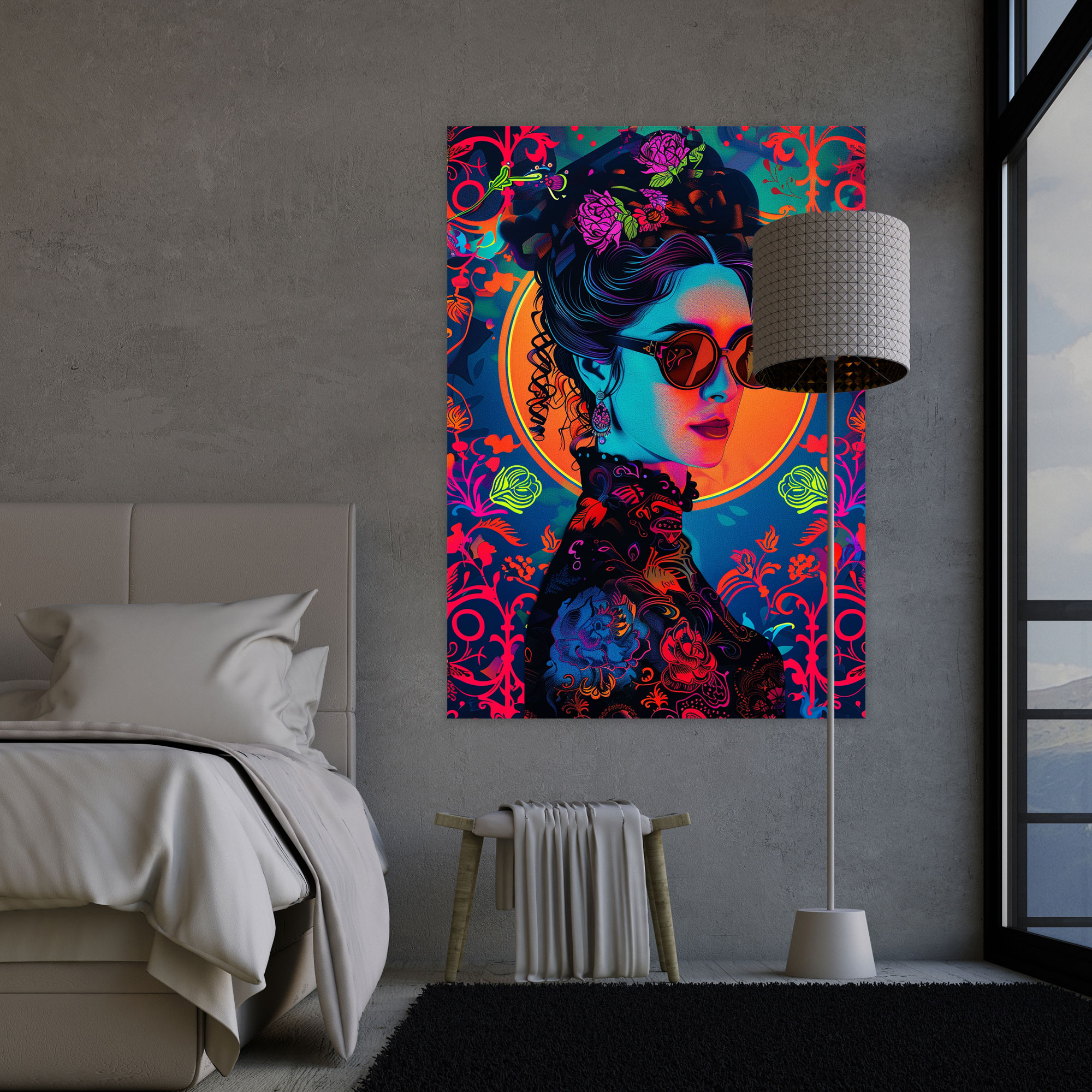 Neon Victorian Lady Wall Decoration - Classicism And Popart, Home Decoration, Canvas Wall Art, Wall Decoration