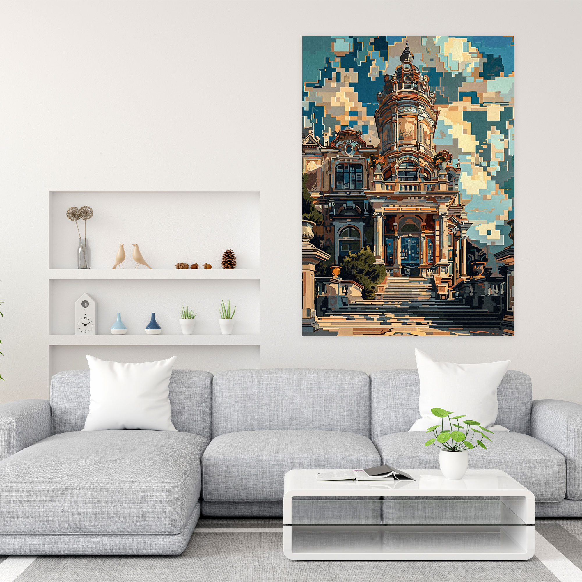 Pixelated Baroque Architecture Canvas Print - Classicism And Popart, Home Decoration, Canvas Print, Classicism With Pop Art