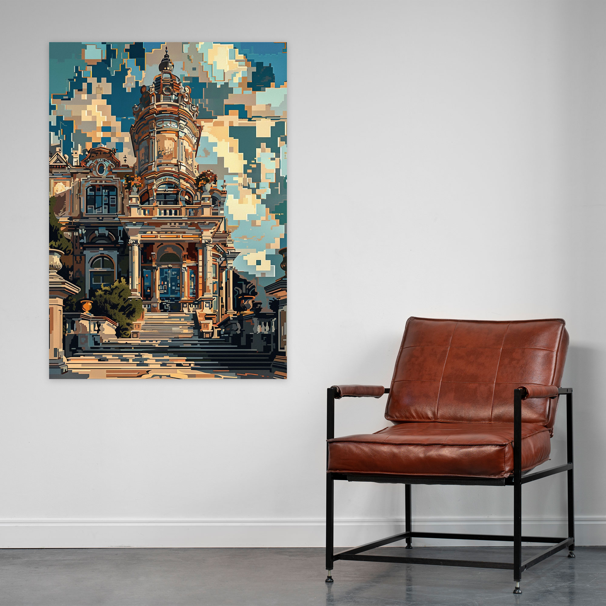 Pixelated Baroque Architecture Canvas Print - Classicism And Popart, Home Decoration, Canvas Print, Classicism With Pop Art