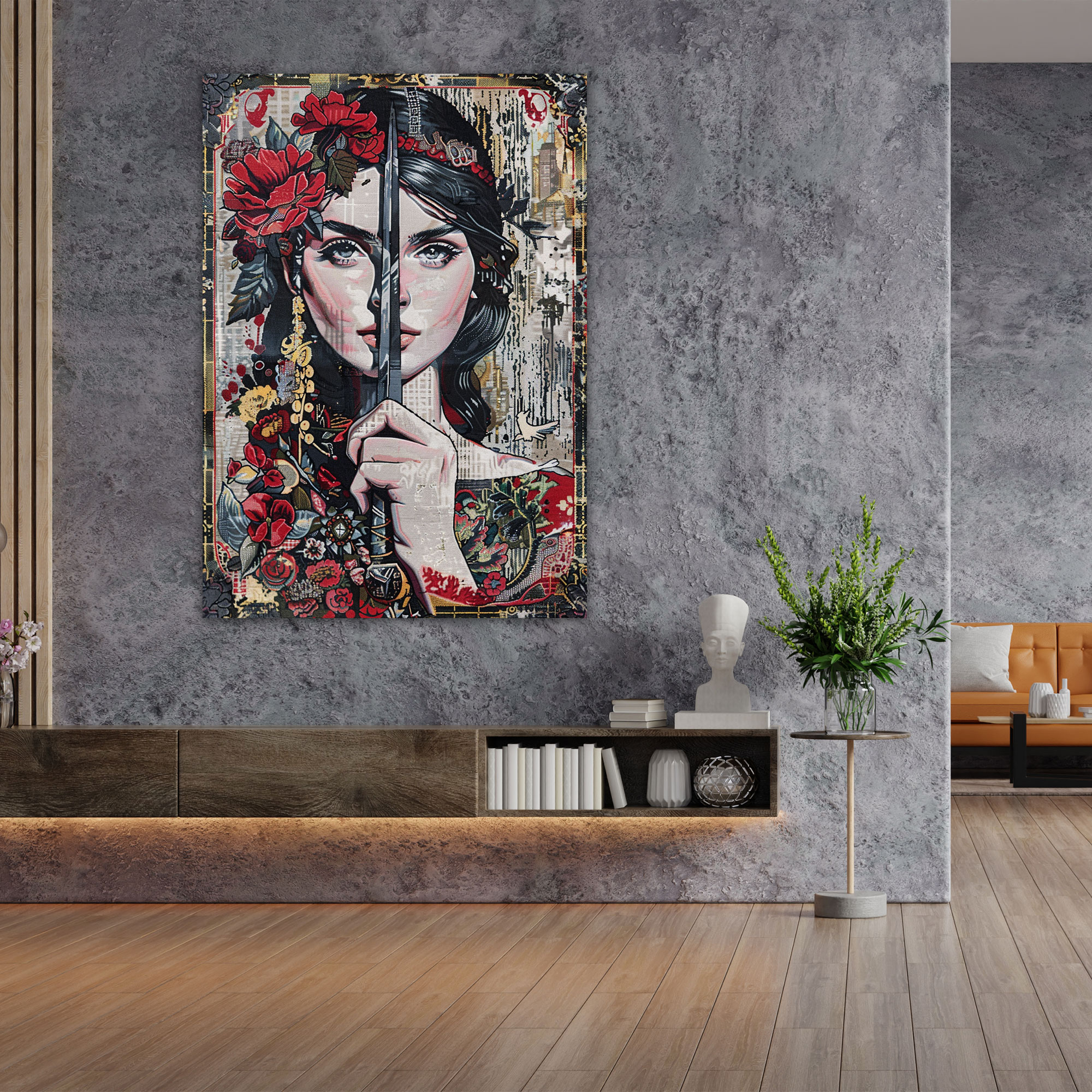 Graffiti Ortaçağ Duvar Halısı Dekorasyonu - Klasik ve Popart Klasikizm ile Pop Art Duvar Dekorasyonu Kanvas Tablo Sanatı