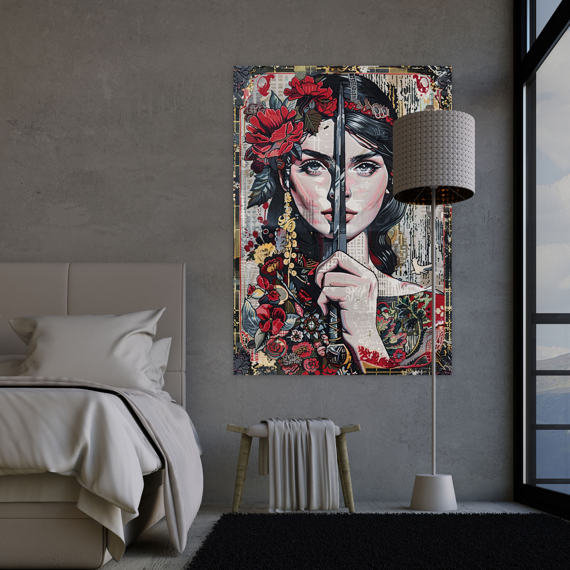 Graffiti Ortaçağ Duvar Halısı Dekorasyonu - Klasik ve Popart Klasikizm ile Pop Art Duvar Dekorasyonu Kanvas Tablo Sanatı